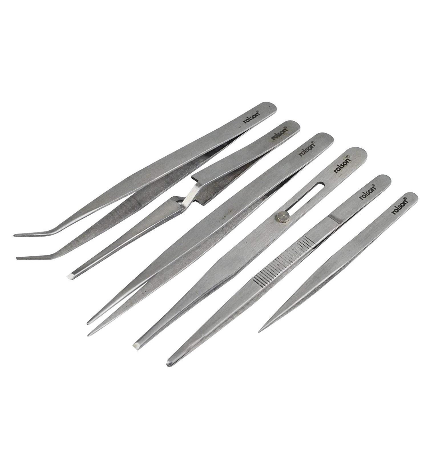 3XStainless Steel Tweezers - 6 Pieces