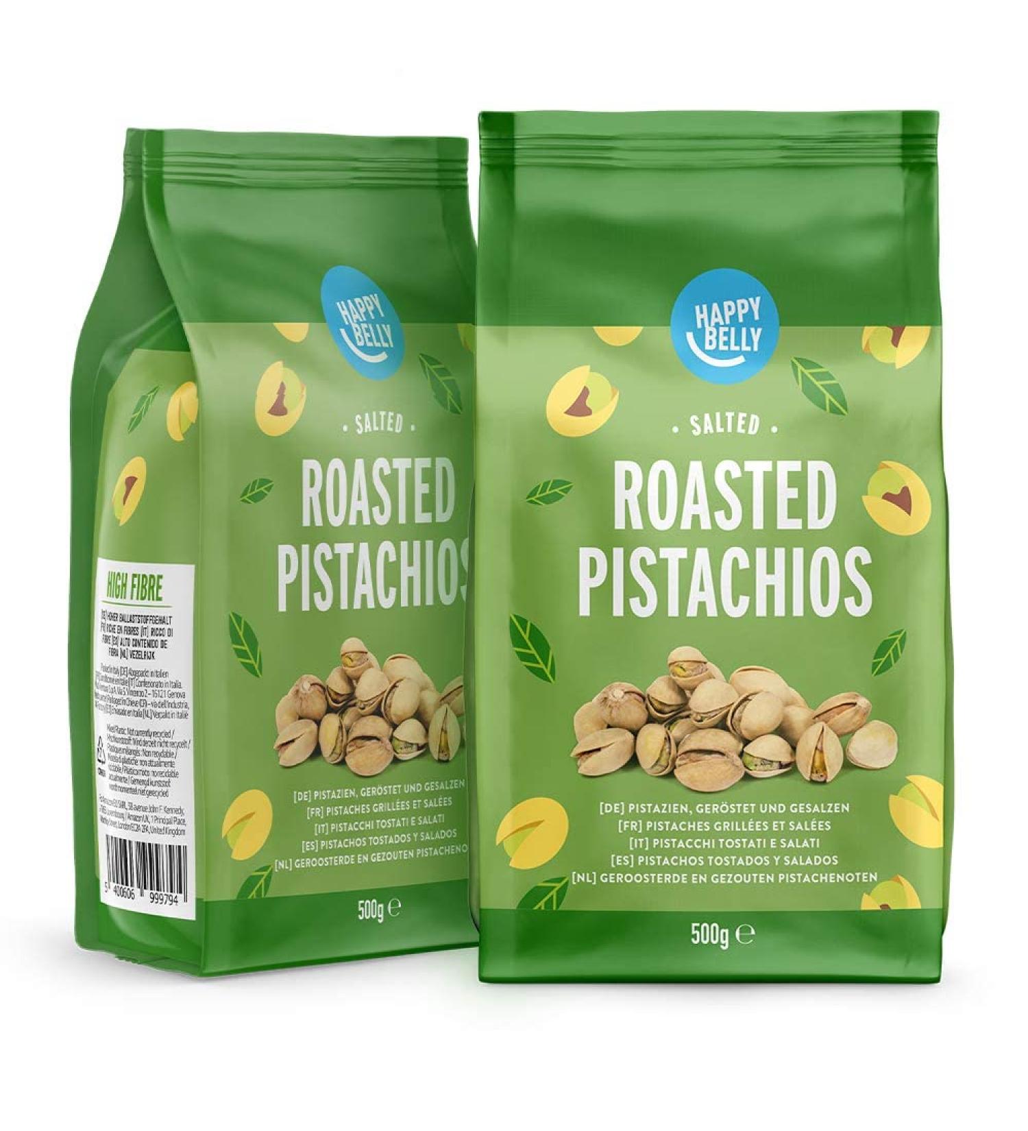Amazon Brand - Happy Belly Roasted & Salted Pistachios 500g (Pack of 2) - Buy Online on GoSupps.com
