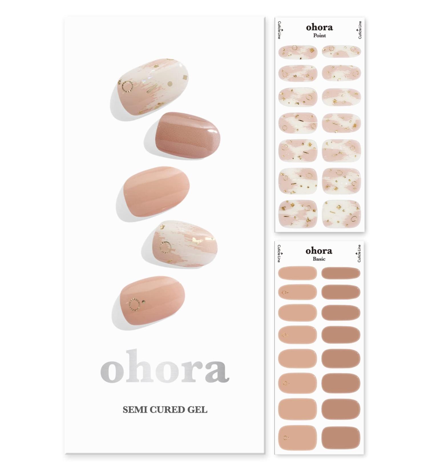 ohora Semi Cured Gel Nail Strips - N Almond Blossom | Works with UV Nail Lamps | Salon-Quality Long Lasting | Easy Application & Removal | Includes Prep Pads, Nail File, & Wooden Stick - Buy Online on GoSupps.com