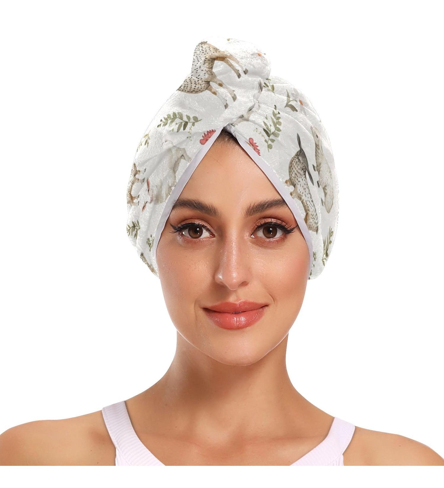 Buy Super Absorbent Sheep Rooster Hair Towel 2 Pack | Quick Dry Hair Turbans for Women & Girls - Perfect Hair Drying Solution - Buy Online on GoSupps.com