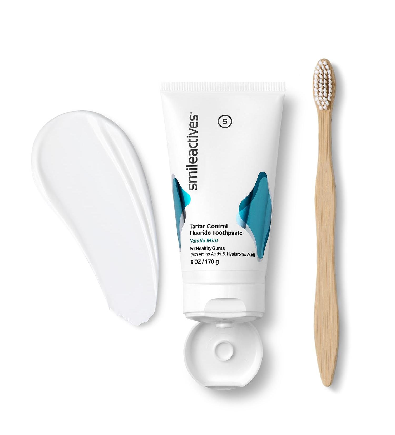 Smileactives Tartar Control Fluoride Toothpaste - Teeth Whitening Gum Health & Cavity Repair - Vanilla Mint Flavor - 6 oz - Buy Online on GoSupps.com