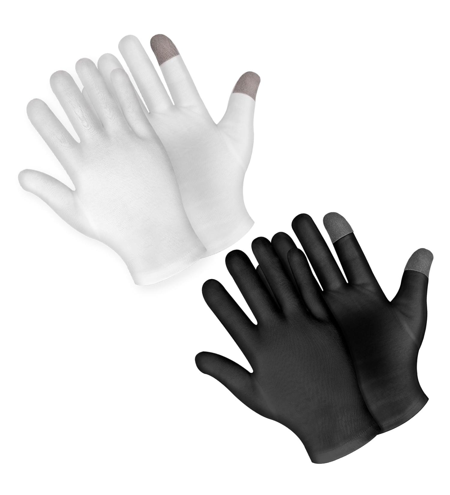 Dimeho 2 Pairs Moisturizing Gloves Touch Screen Cotton Spa Lotion Glove Overnight Bedtime Skin Care Gloves Eczema Glove for Dry Chapped Hands Women Beauty (White + Black) - Buy Online on GoSupps.com