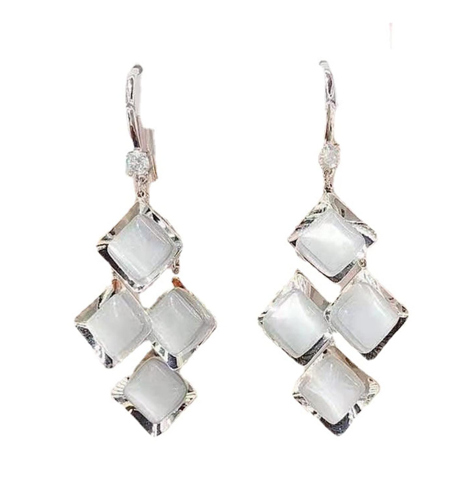 Earrings Opal Diamond Earrings Square Silver Dangle Earrings for Women in Gold-Plted and Sterling Silver Hooks Elegant Simple - Buy Online on GoSupps.com