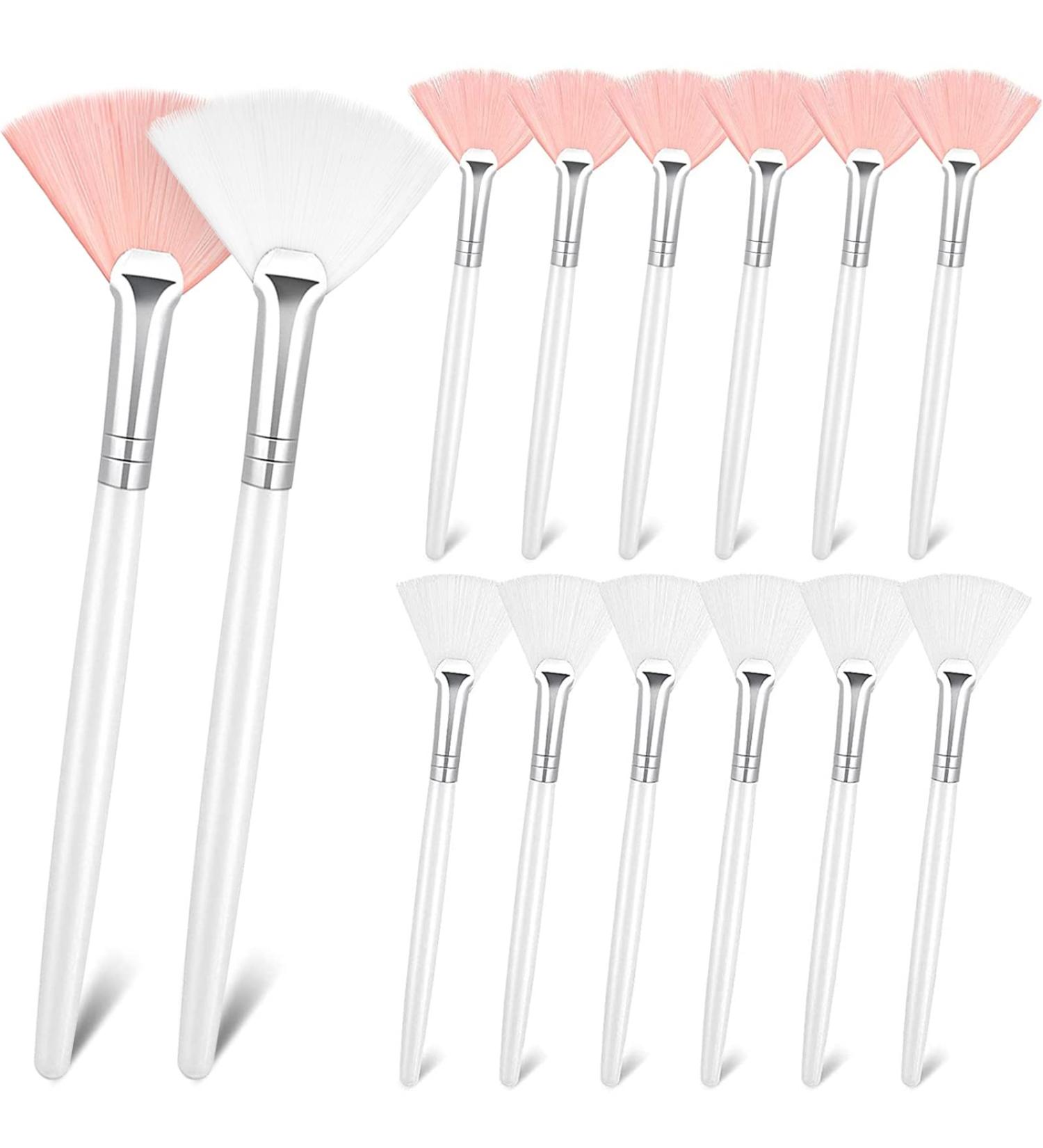 14-Piece Soft Fan Brushes Set for Mud Cream Application | Cosmetic Makeup Tools - White & Pink - 5.82 Inches - Buy Online on GoSupps.com