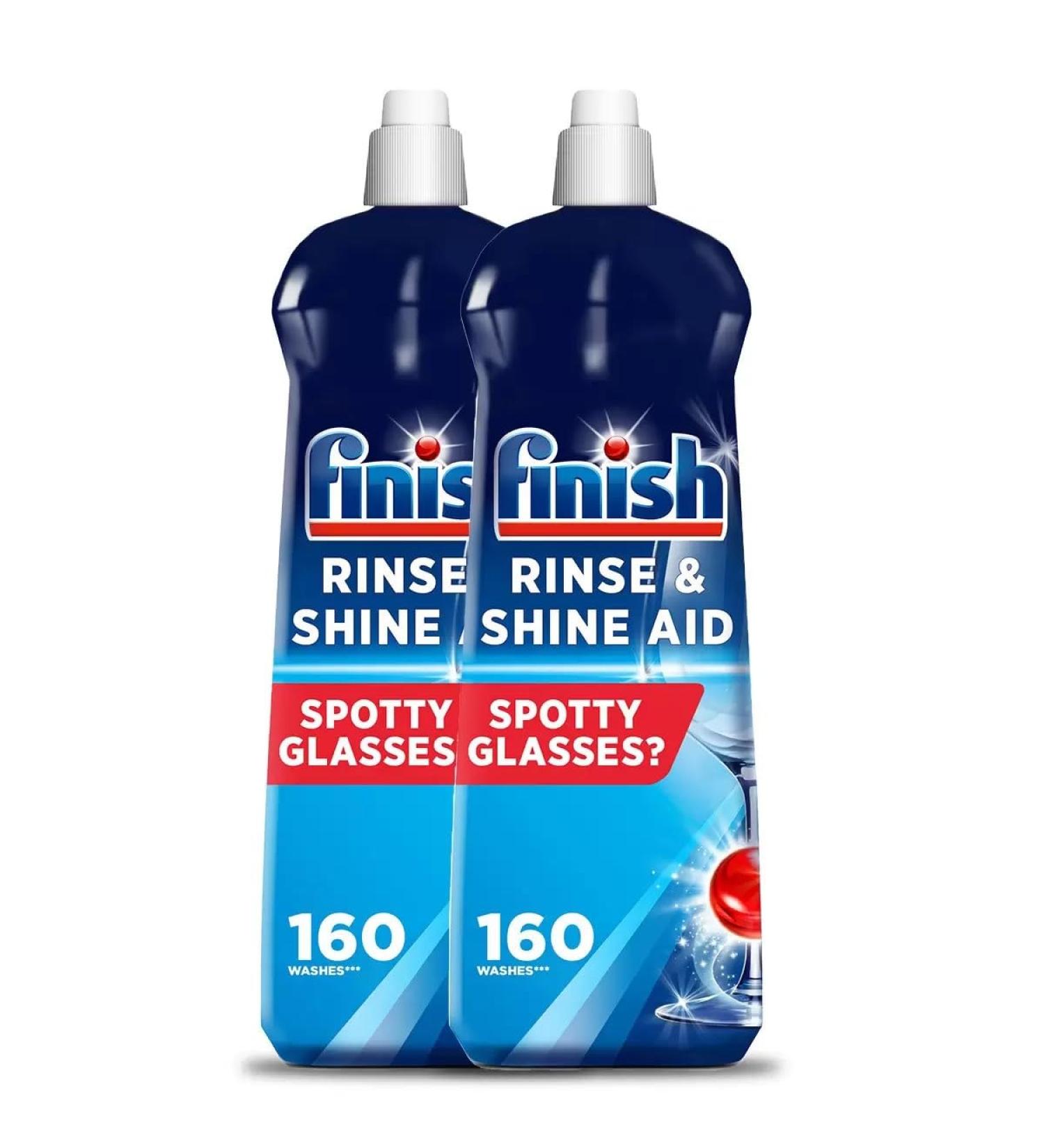Finish Rinse & Shine Aid Dishwasher Liquid - Gets Rid Of Spotty Glasses & Bad Odours - 160 Washes Per Bottle - 2x800ml - Buy Online on GoSupps.com
