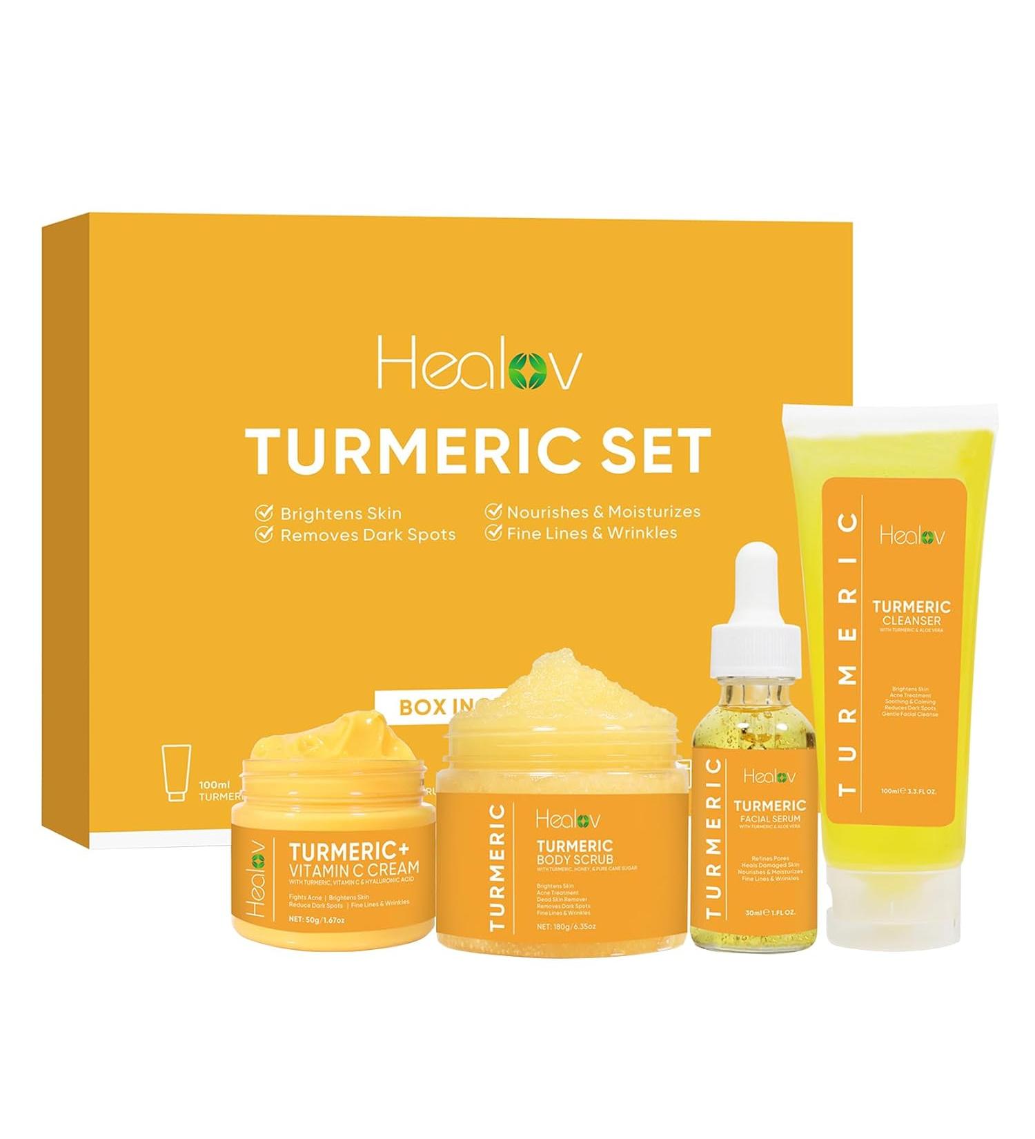 Turmeric Skincare Set - Brightening & Acne Solutions - Cleanser  Scrub  Face Cream & Serum - Buy Online on GoSupps.com