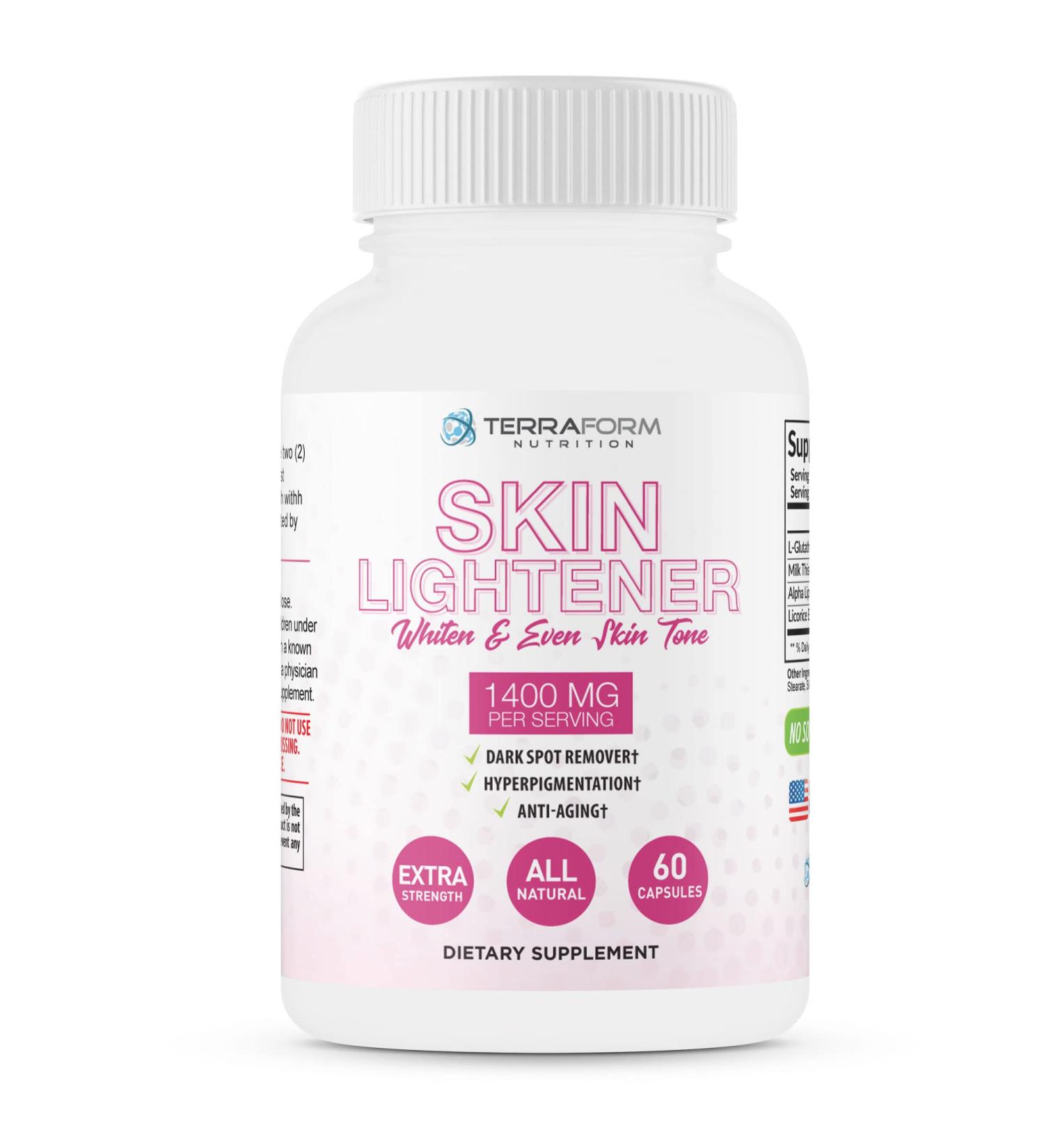 Terraform Nutrition Glutathione Skin Lightening Supplement - 1000mg per Serving - Clear Dark Spots and Acne Scars - 30 Servings - Buy Online on GoSupps.com