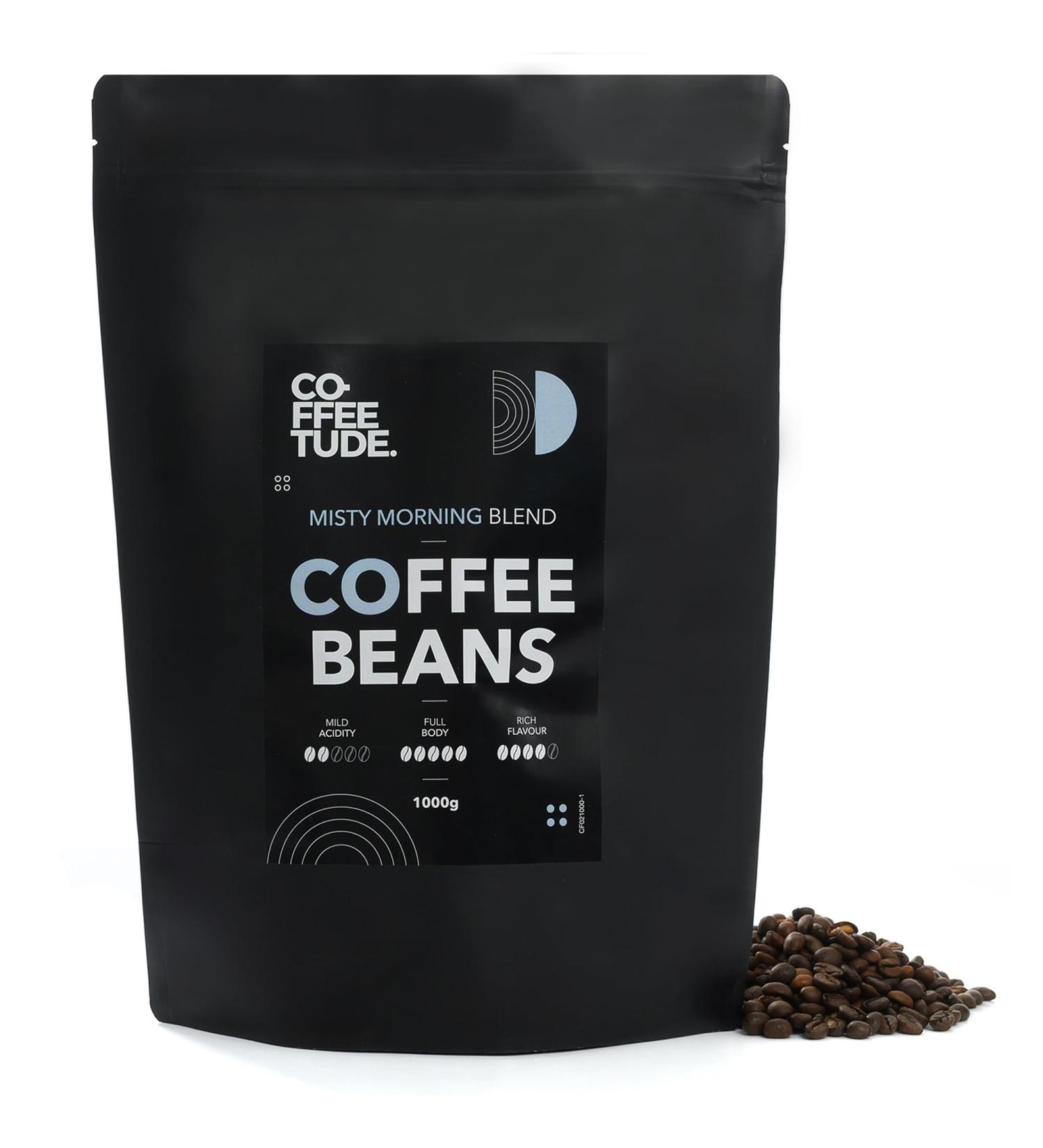 Coffeetude Misty Morning Blend (1kg 2.2lb) Exclusive Arabica and Robusta Coffee Blend Whole Coffee Beans Medium roasted Ideal for the preparation of Espresso Cappuccino Macchiato Latte Mocha Milk Chocolate 1 kg (Pack of 1) - Buy Online on GoSupps.com