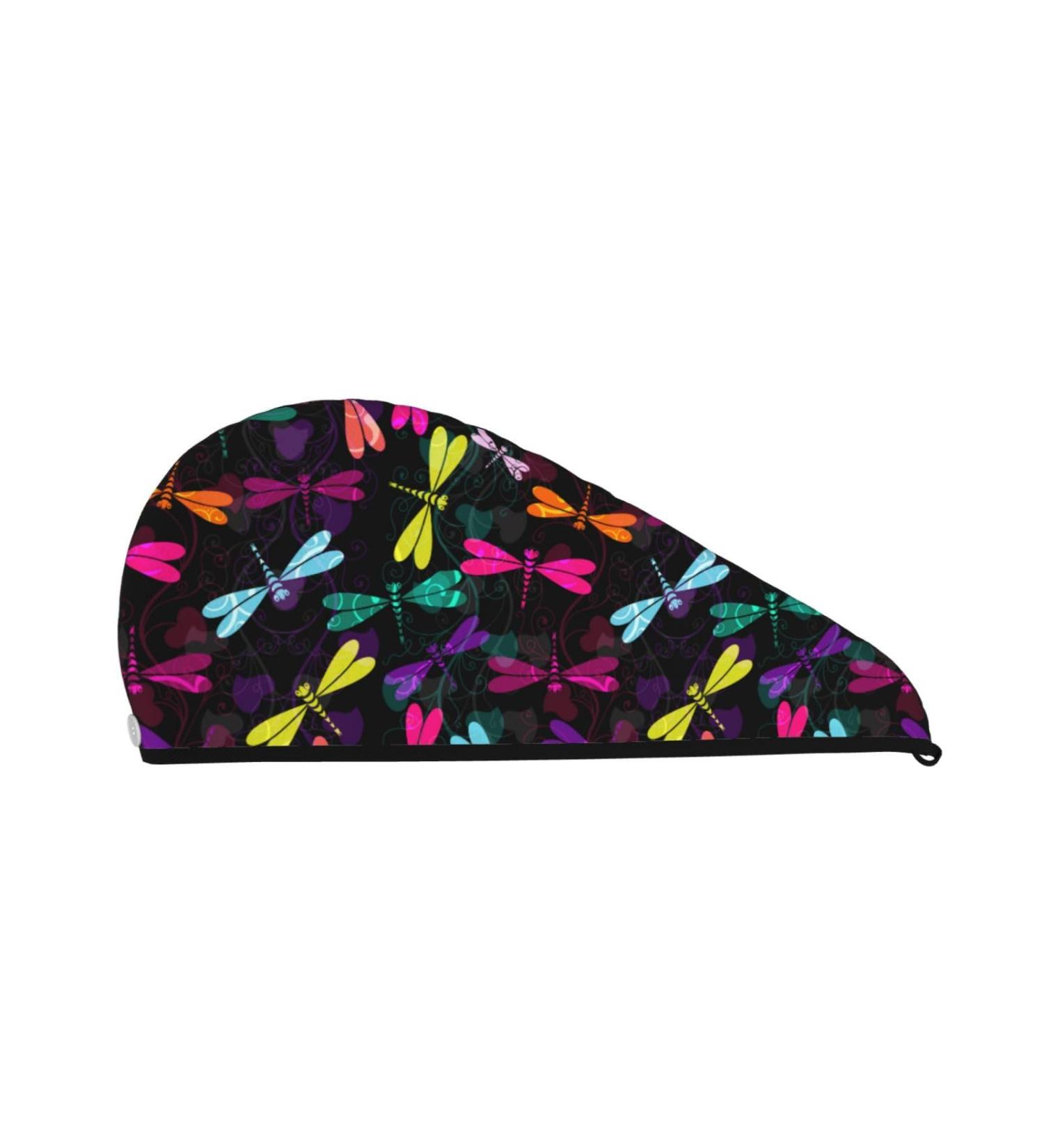 Hair Towel Wrap | Fast-Drying Hair Turban with Button | Colorful Dragonflies - Perfect for All Hair Types - Buy Online on GoSupps.com