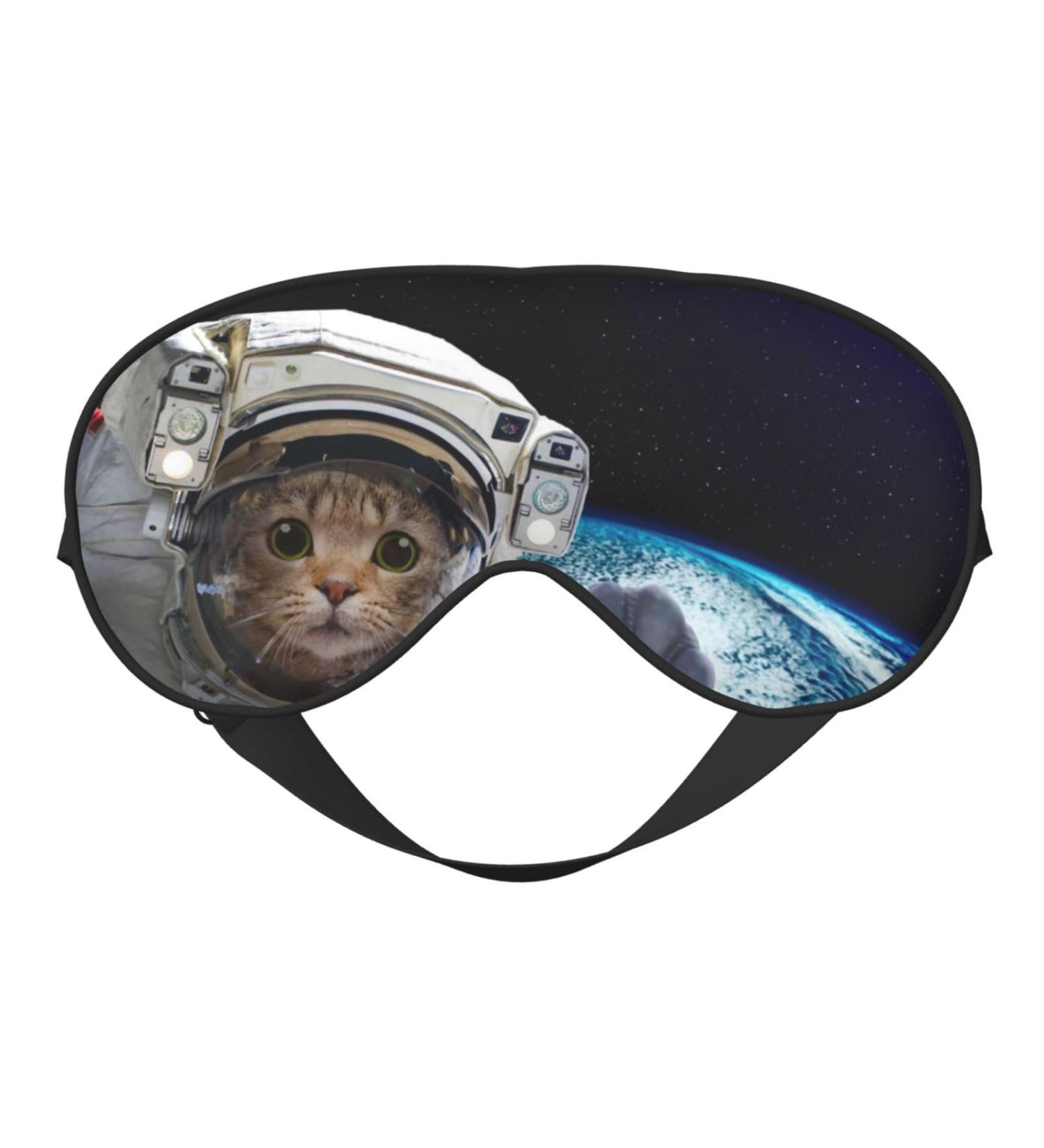 Cat Astronaut Print Eye Mask - Soft Sleep Blindfold with Elastic Strap for Travel & Night Sleep - Buy Online on GoSupps.com