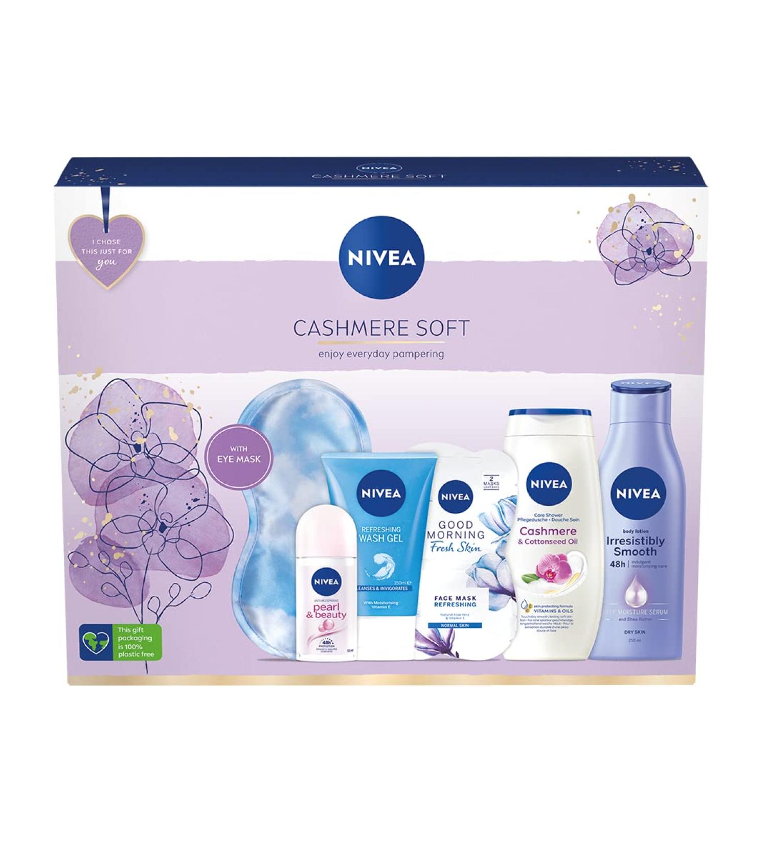 NIVEA Cashmere Soft Gift Set (6 Pieces) Relaxing and Refreshing NIVEA Gift Set Includes Shower Cream Face Wash Face Mask Body Lotion and More Gifts for Women - Buy Online on GoSupps.com