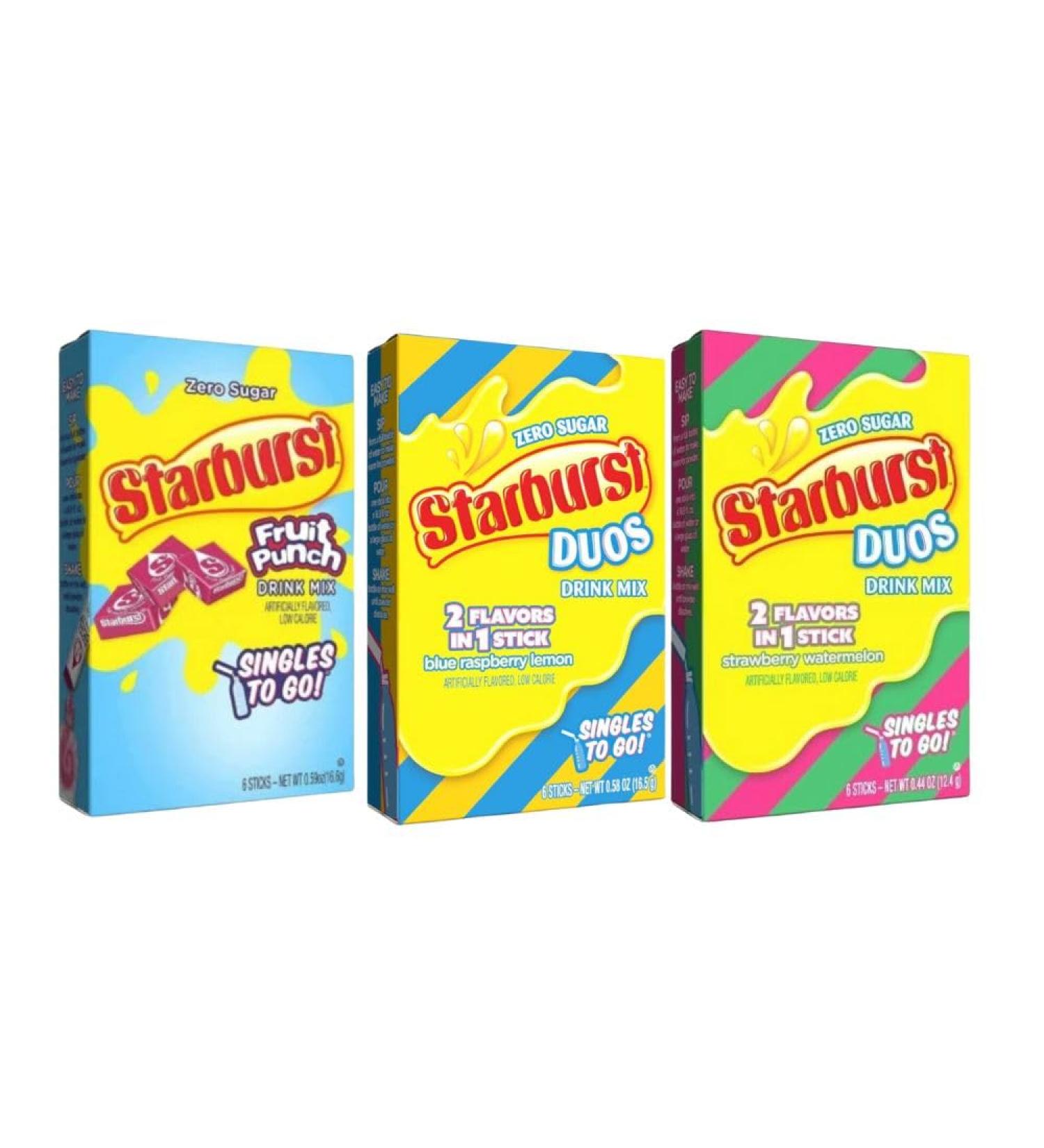 Star-burst Drink Mix 2Flavors in 1Stick Strawberry Watermelon & Blue Raspberry Lemon & Fruit Punch Singles to go Zero Sugar Juice Drink Mix Low Calorie Drinks 3 Boxes w/ 6 Packets Each (Pack of 3) - Buy Online on GoSupps.com