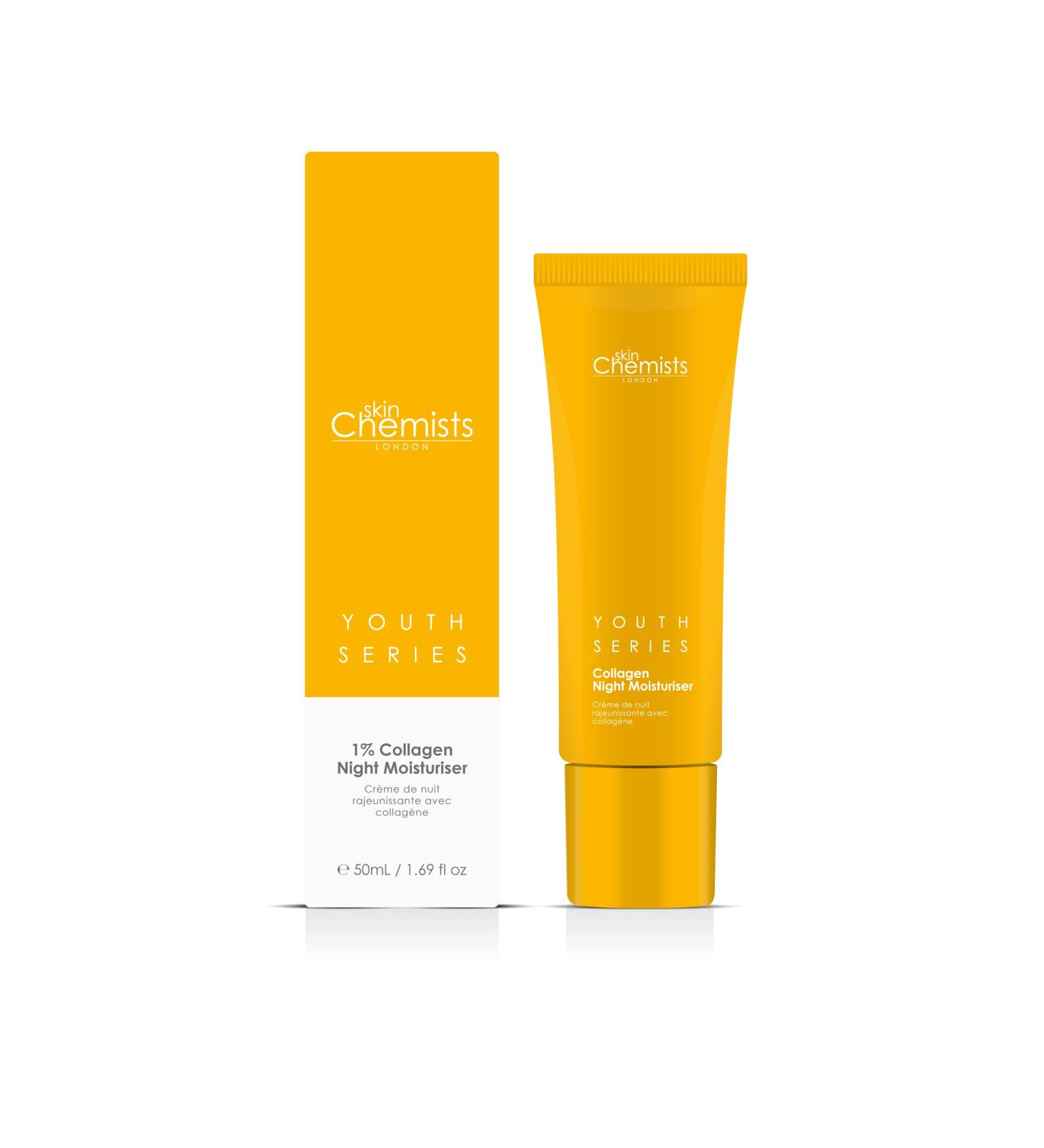 Skin Chemists Collagen Anti Aging Night Moisturiser - Plant-Based Collagen & Marine Amino Acids | Best Anti Aging Face Cream (50ml) for Daily Skin Care - Buy Online on GoSupps.com