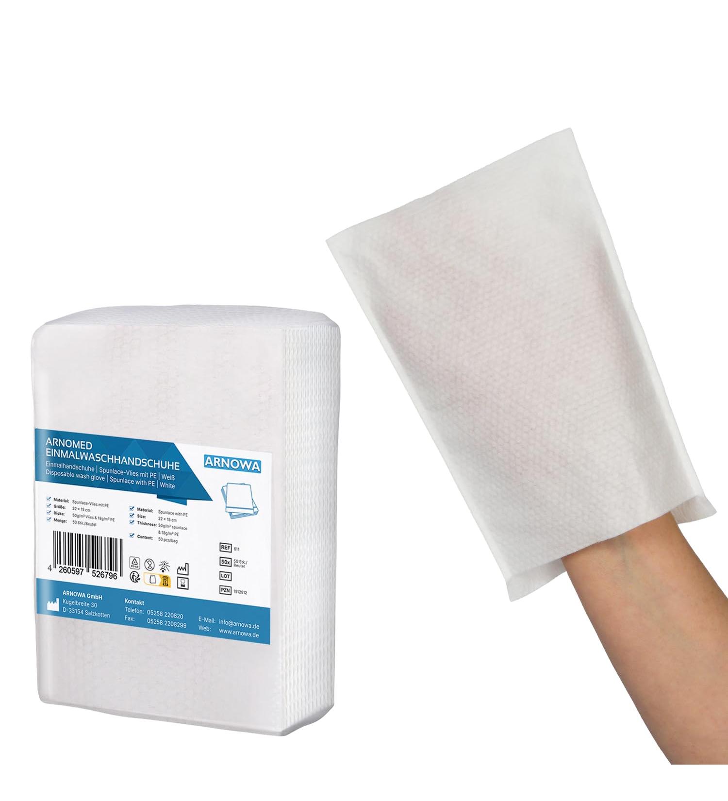 200 ARNOMED Disposable Washcloths - Water-Repellent Fleece & PE for Babies Children & Adults - Gentle Dry Wash Gloves for Personal Care - Buy Online on GoSupps.com