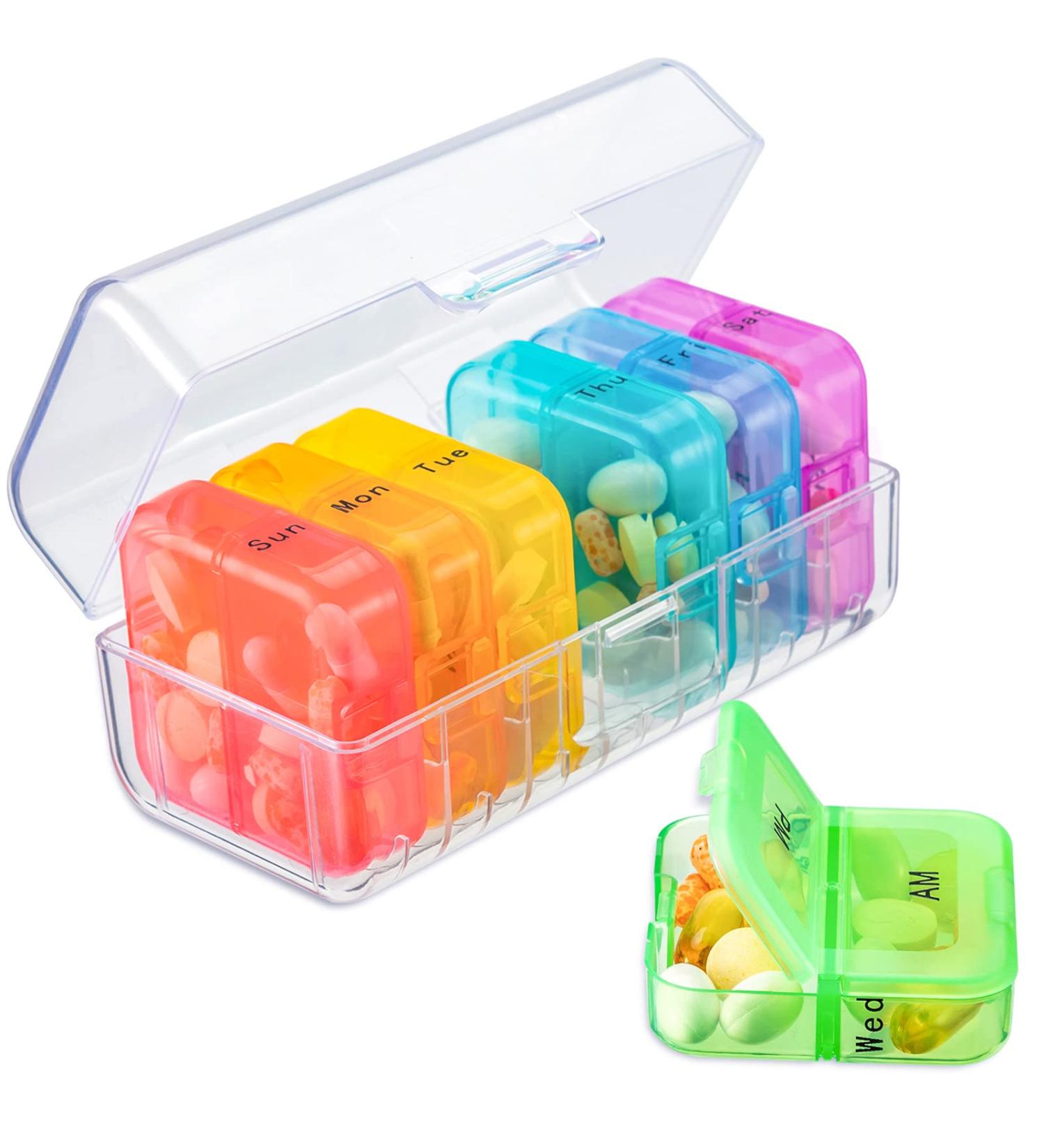 Zoksi Weekly Pill Organizer 2 Times a Day Rainbow 7 Day AM PM Pill Box - Buy Online on GoSupps.com