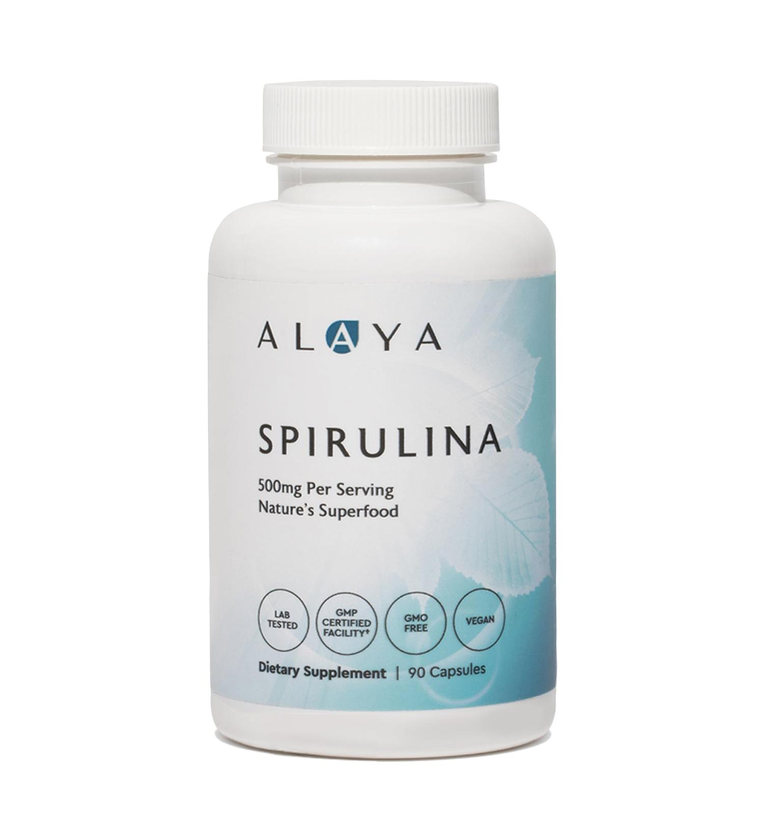 Alaya Naturals Pure Spirulina Capsules Hawaiian-Grown Blue Green Algae Superfood, Non-GMO, Vegan 500mg, 90 Capsules - Buy Online on GoSupps.com