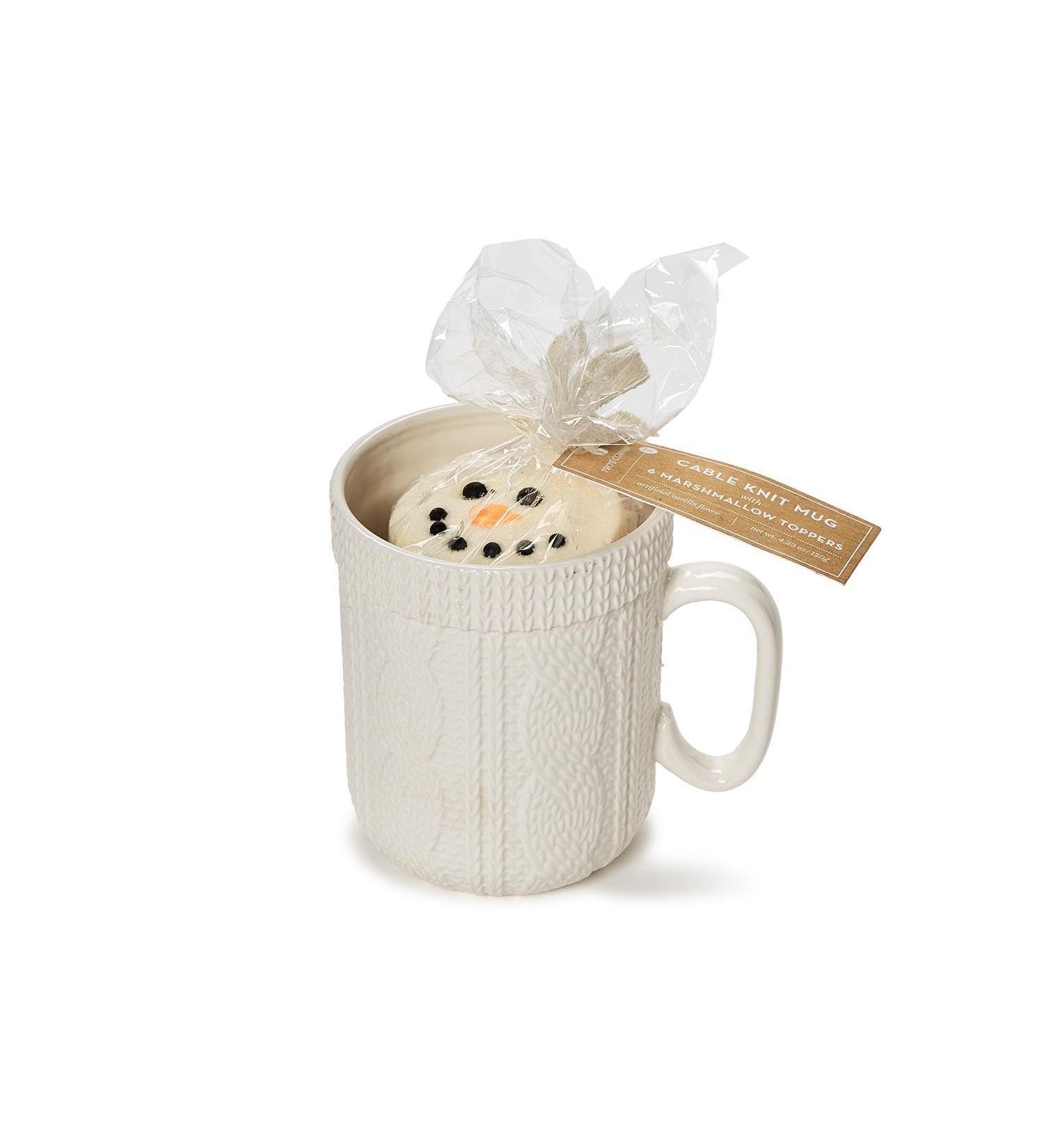 Two's Company Cable Knit Pattern Mug 18 fl oz Ceramic with 6 Snowman Marshmallow Toppers - Buy Online on GoSupps.com