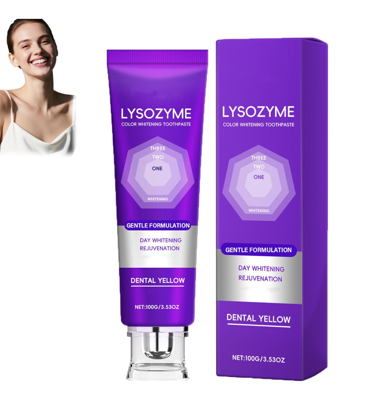 homomdy Lysozyme Whitening Toothpaste Purple Color Correcting Toothpaste for Yellow Teeth Stain Removal Gentle Mouth and Enamel Care Long-Lasting Brightening & Fresh Breath - Buy Online on GoSupps.com