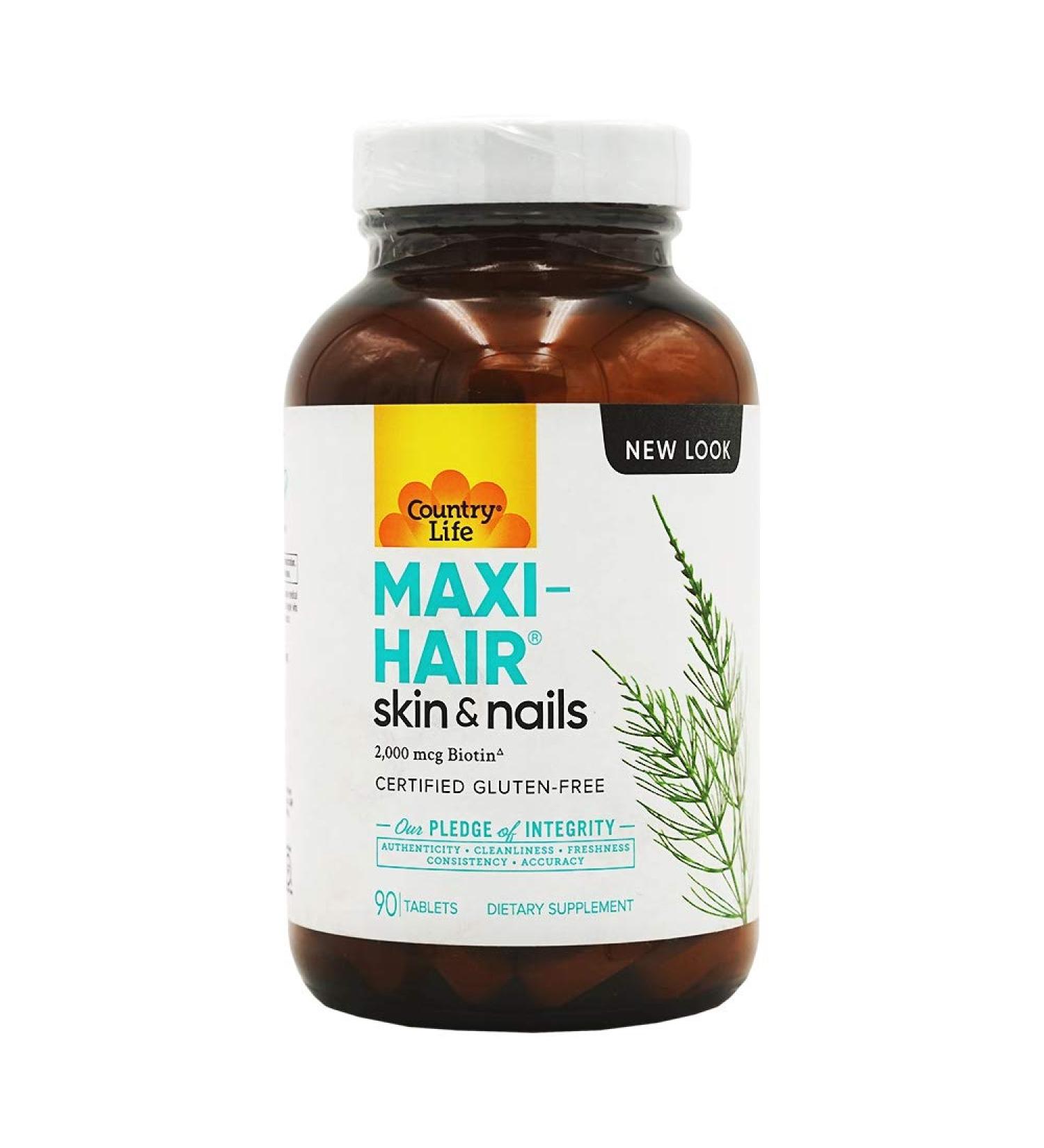 Country Life Maxi-Hair-Skin & Nails-2 000 mcg of Biotin PABA Free 90 Tablet