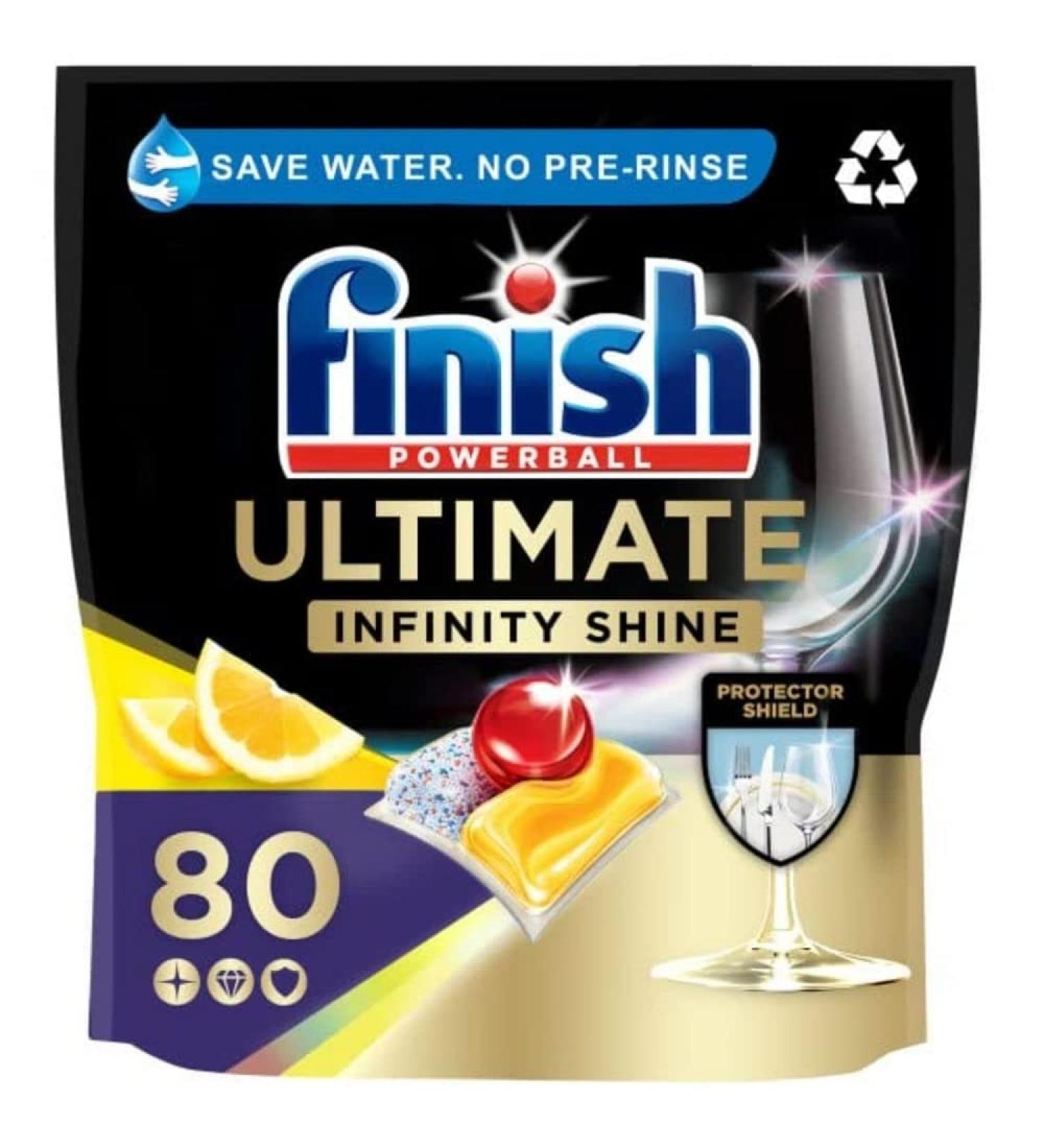 Finish Ultimate Infinity Shine Dishwasher Tablets Bulk - Lemon Scent, 80 Tabs for Ultimate Clean & Diamond Shine - Buy Online on GoSupps.com
