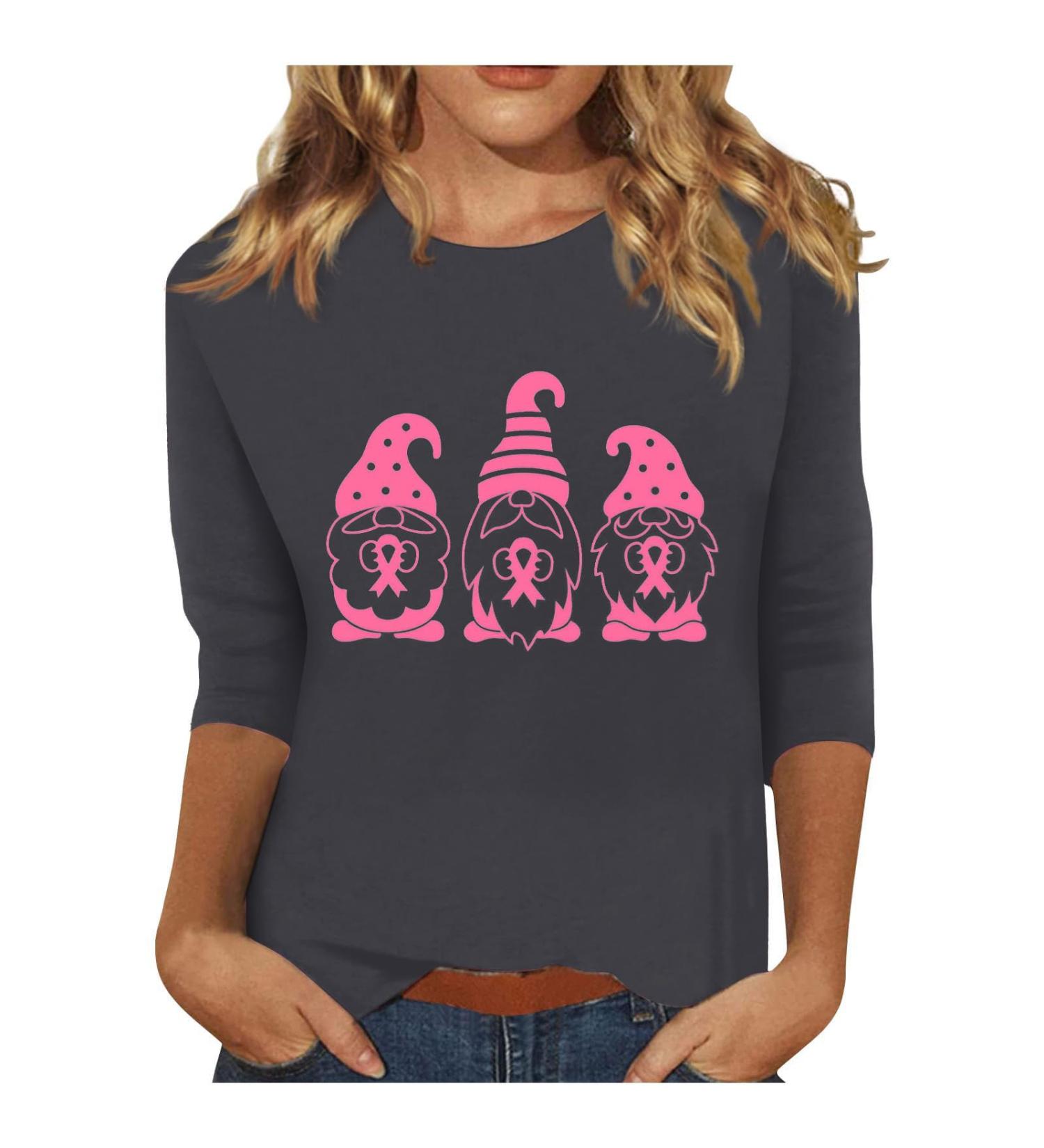 oelaio Breast Cancer Shirts Women Breast Cancer Awareness T-Shirts 3/4 Sleeve T Shirts for Women Loose Fit Pink Ribbon Tops Gray X-Large - Buy Online on GoSupps.com