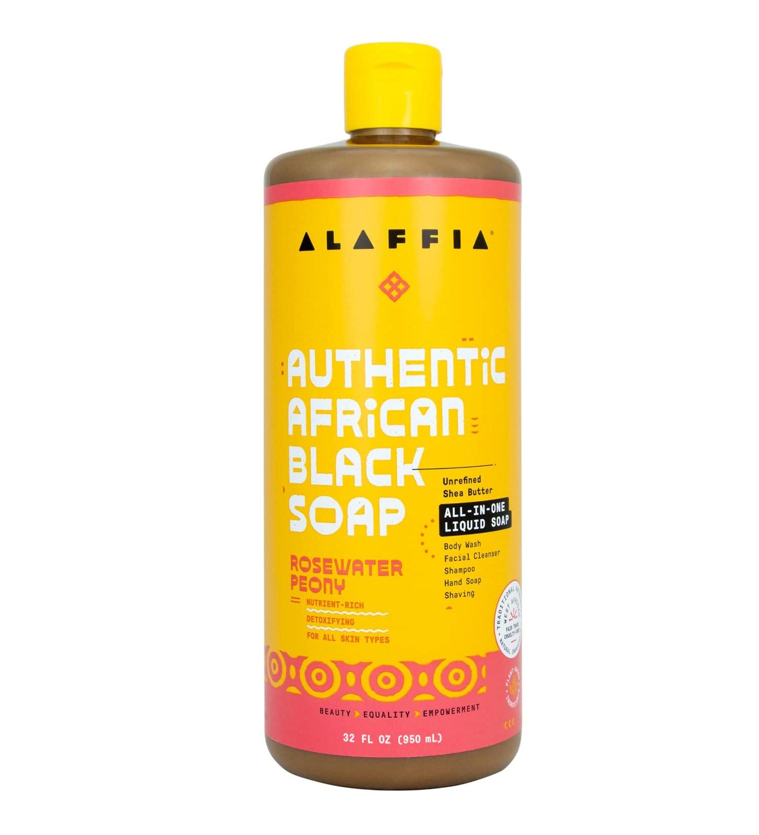 Alaffia African Black Soap with Rosewater Peony 32 Fl Oz - Authentic All-in-One Formula - Buy Online on GoSupps.com