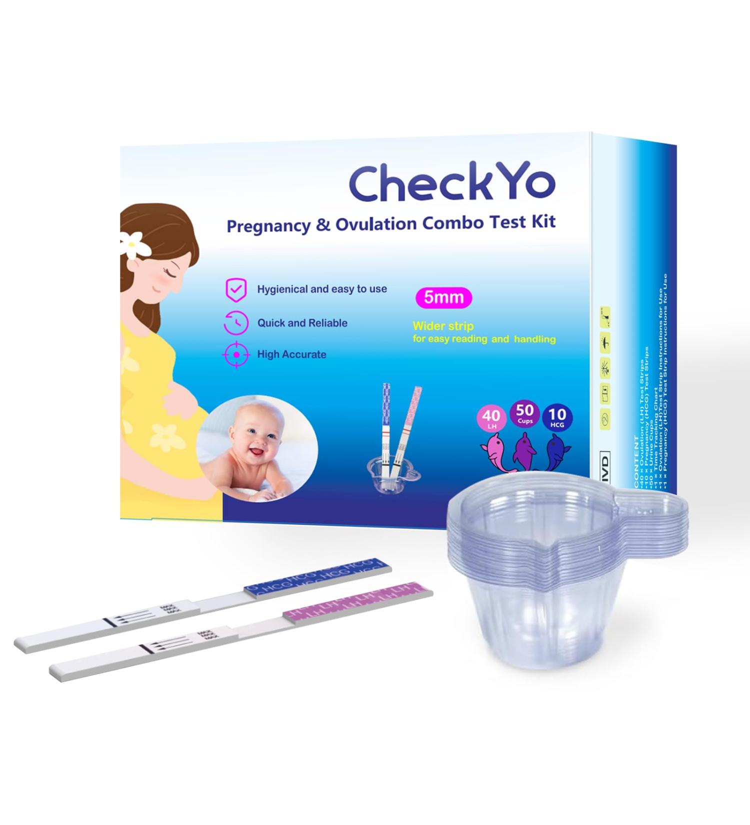 Buy 50 Pack CheckYo Ovulation and Pregnancy Test Strips Combo | 40 LH & 10 hCG Tests | Accurate Fertility Tests with 50 Collection Cups | International Shipping Available - Buy Online on GoSupps.com