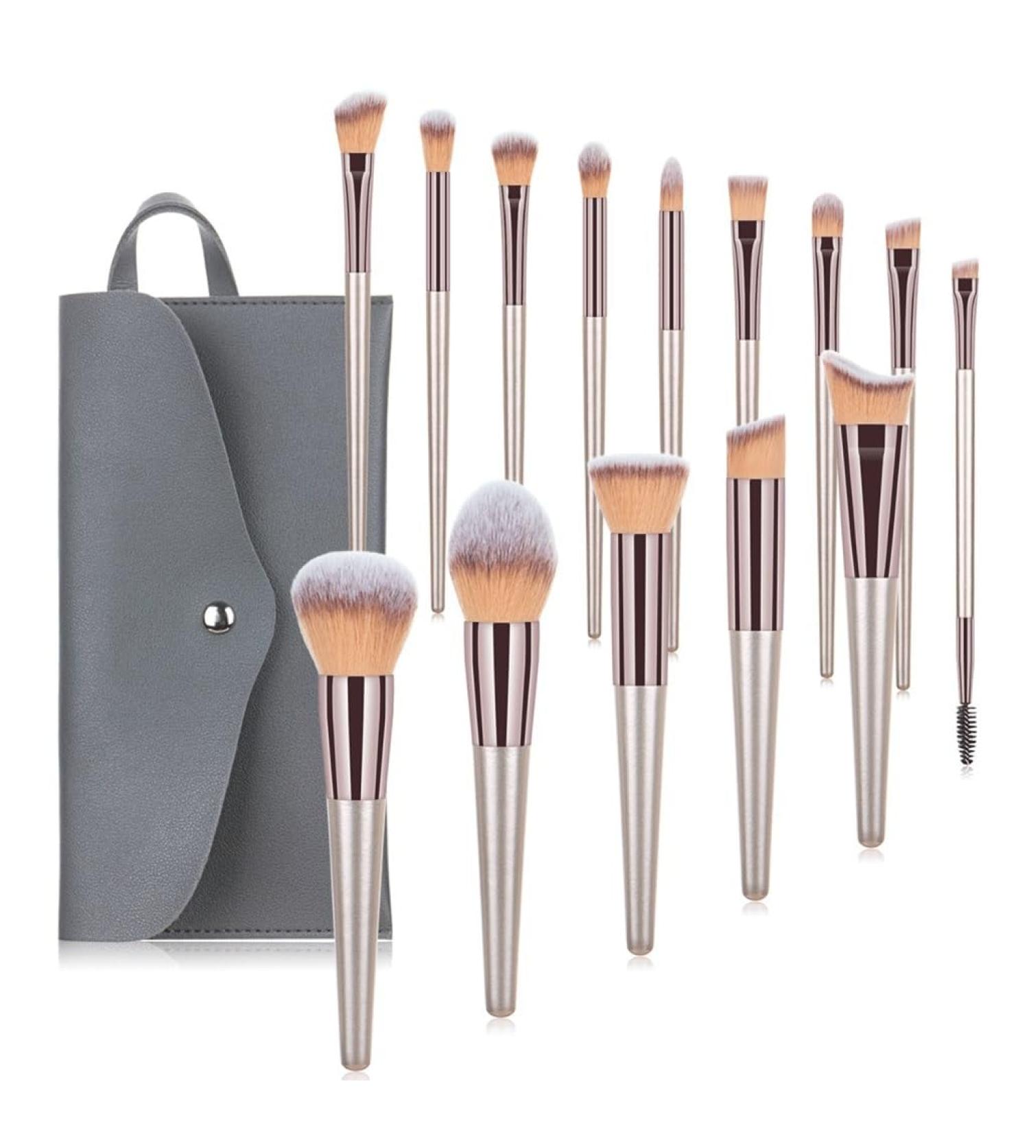 Buy 14 Champagne Gold Makeup Brush Set - Eyebrow & Loose Powder Brushes | Premium Beauty Tools - Buy Online on GoSupps.com