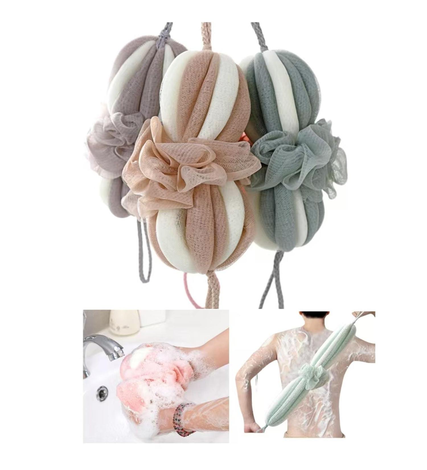 Shower Back Scrubber Set - 3PCS Bath Loofah Net Sponge & Body Scrub for Men & Women - Best Back Wash Solution - Buy Online on GoSupps.com
