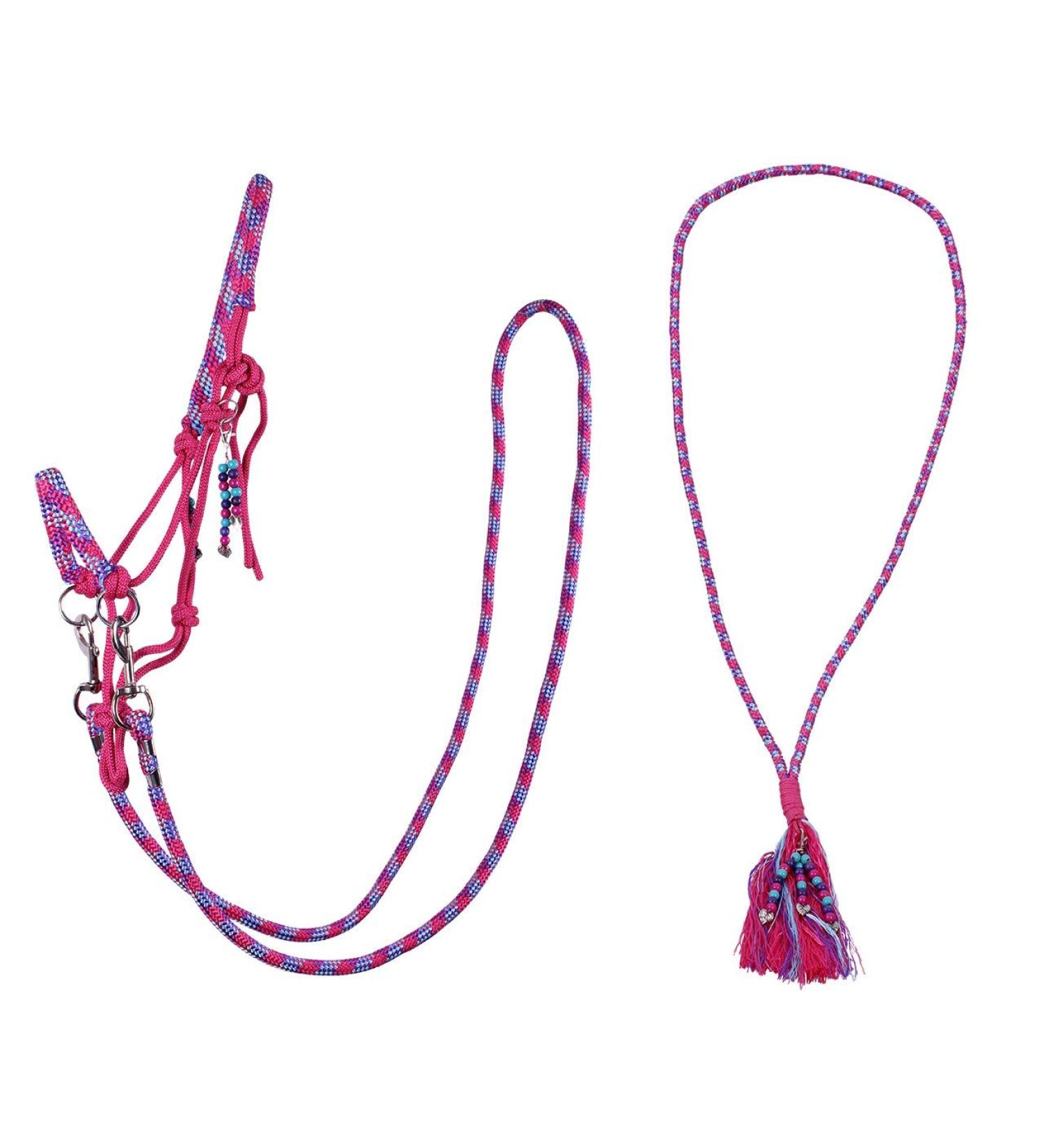 ARBO-INOX Knotted Halter Reins Neck Ring Combo Set Knotted Halter Set (Pony Fuchsia) Pony Fuchsia