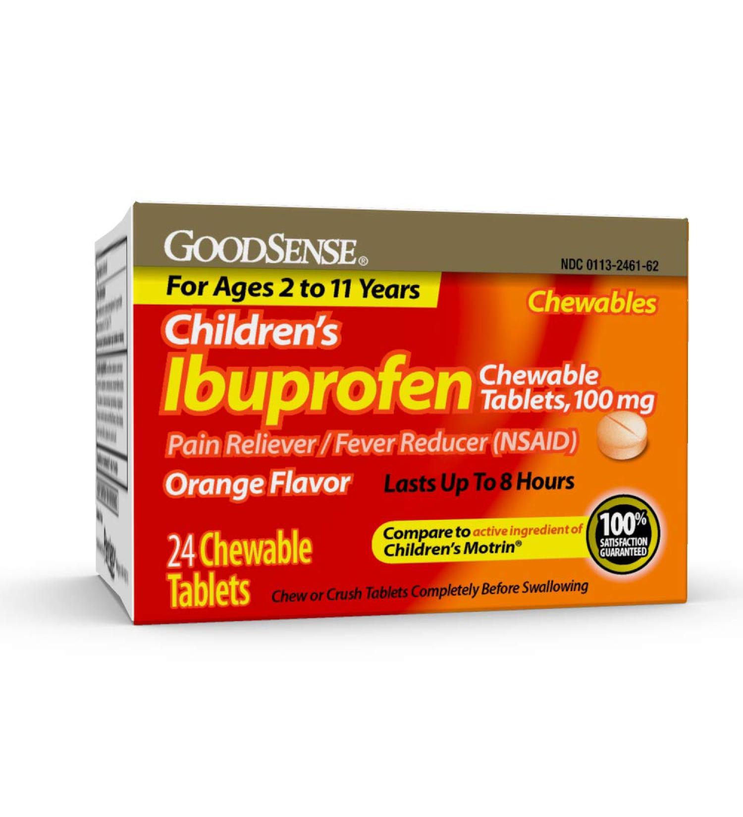 GoodSense Children's Ibuprofen Chewable Tablets 100mg - Orange Flavor - 24 Count - Buy Online on GoSupps.com