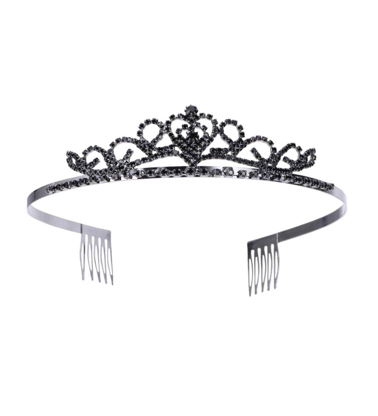 Elegant Minkissy Black Crystal Bride Wedding Crown Tiara | Retro Queen Pageant Headdress for Weddings & Halloween Parties - Buy Online on GoSupps.com