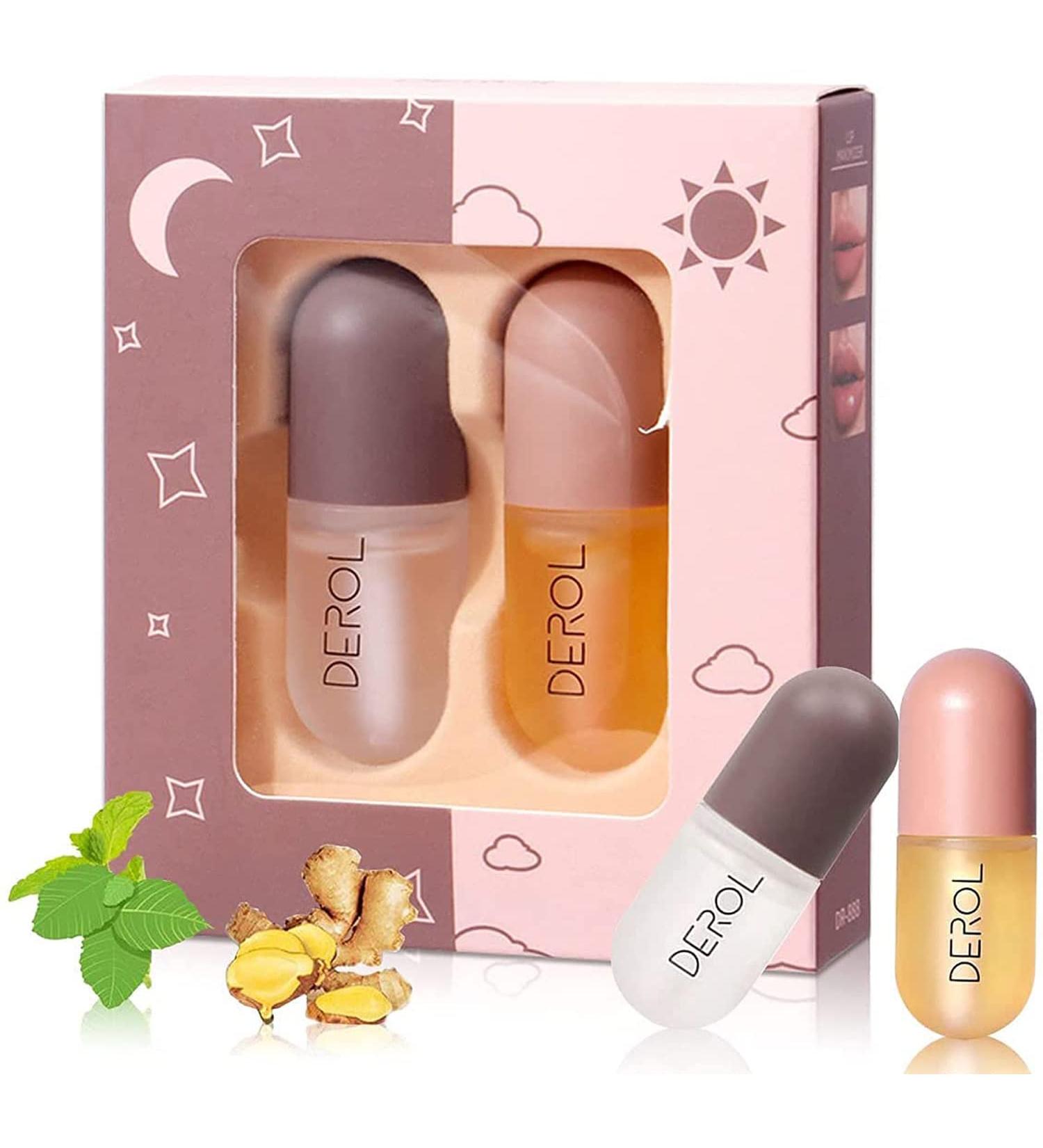 2 PCs Lip Plumper Gloss Kit - Natural Makeup Hydrating Lip Serum for Fuller Lips & Fine Line Reduction | Derol Lip Care - Buy Online on GoSupps.com