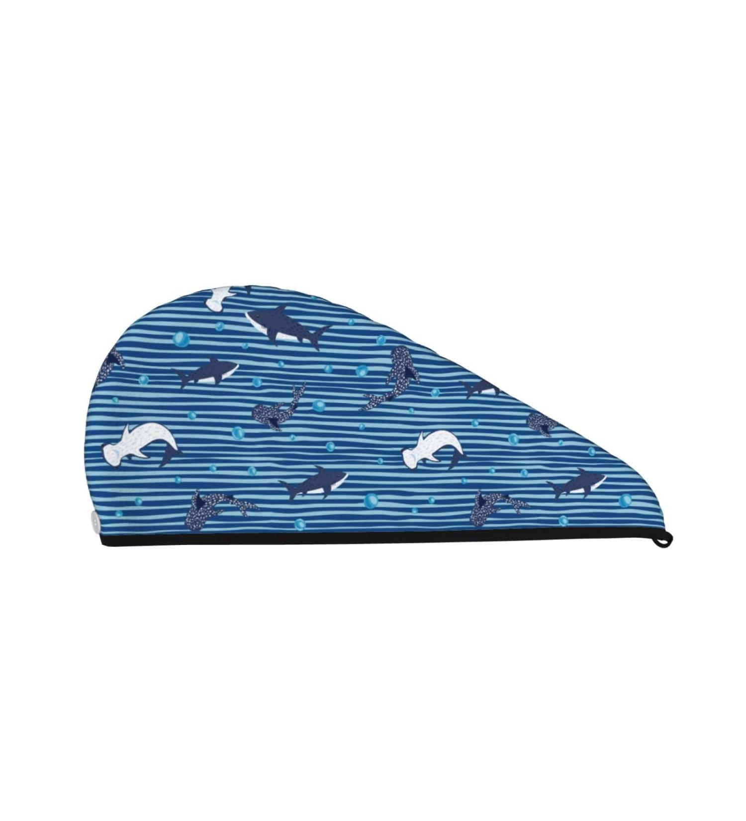 Hair Towel Wrap - Quick-Dry Turban for All Hair Types | Sharks on White Blue Stripes - Buy Online on GoSupps.com