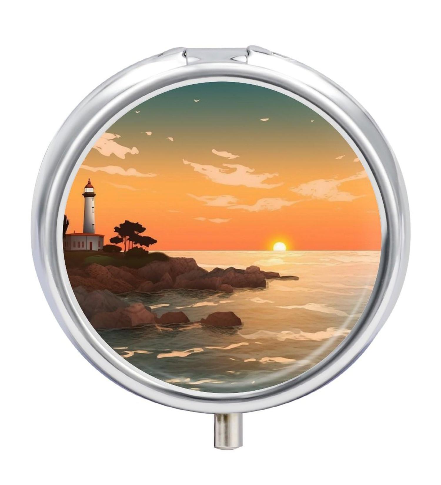 Travel Pill Box - 3 Compartment Ocean Sunset Landscape Portable Pill Organizer for Handbag & Pocket - Buy Online on GoSupps.com