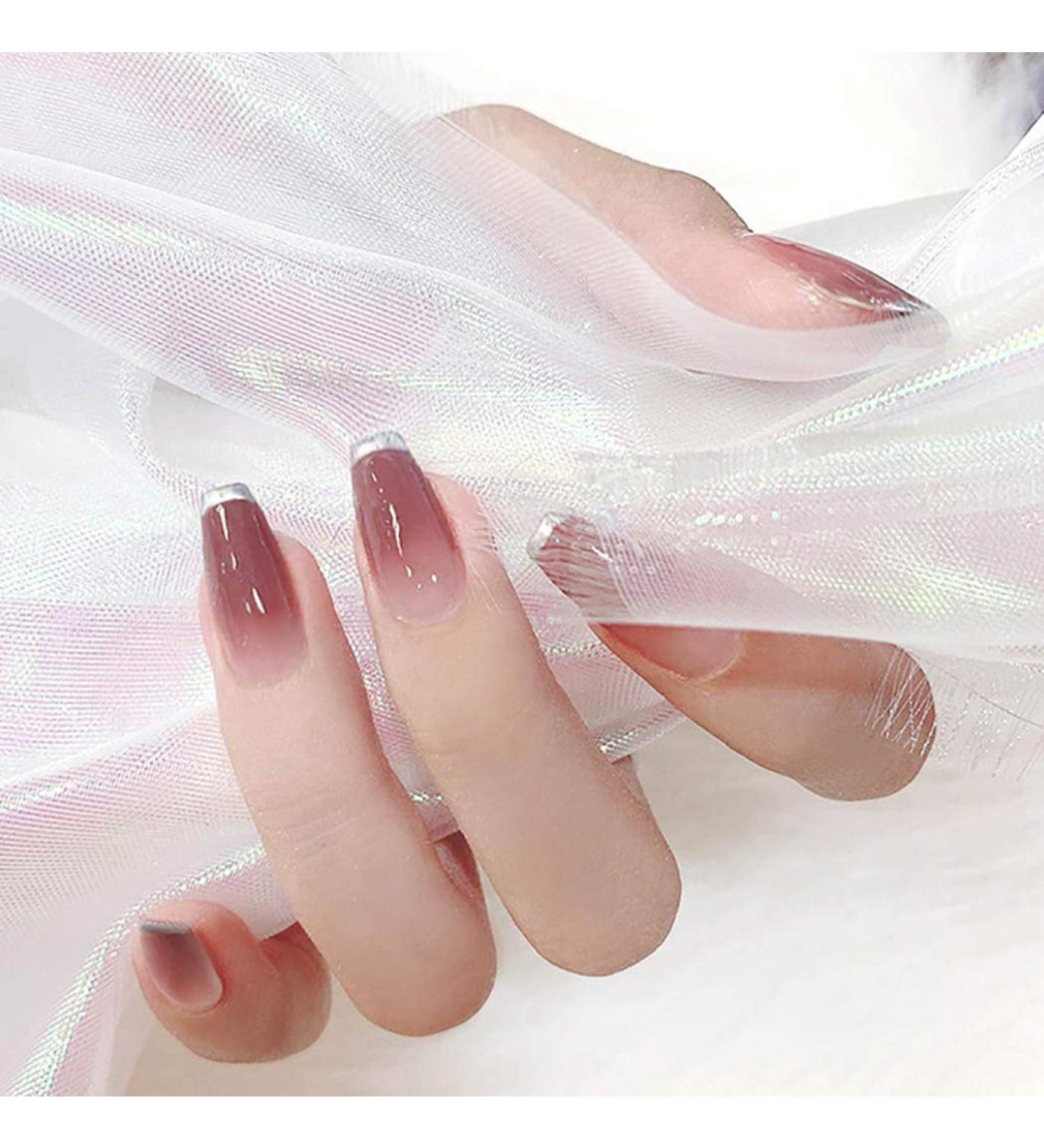 Sethexy Glossy Ballerina French False Nails - Hell-Pink Long Complete Cover - Salon Art Design - 24 False Fingernails for Women & Girls - International Shipping - Buy Online on GoSupps.com