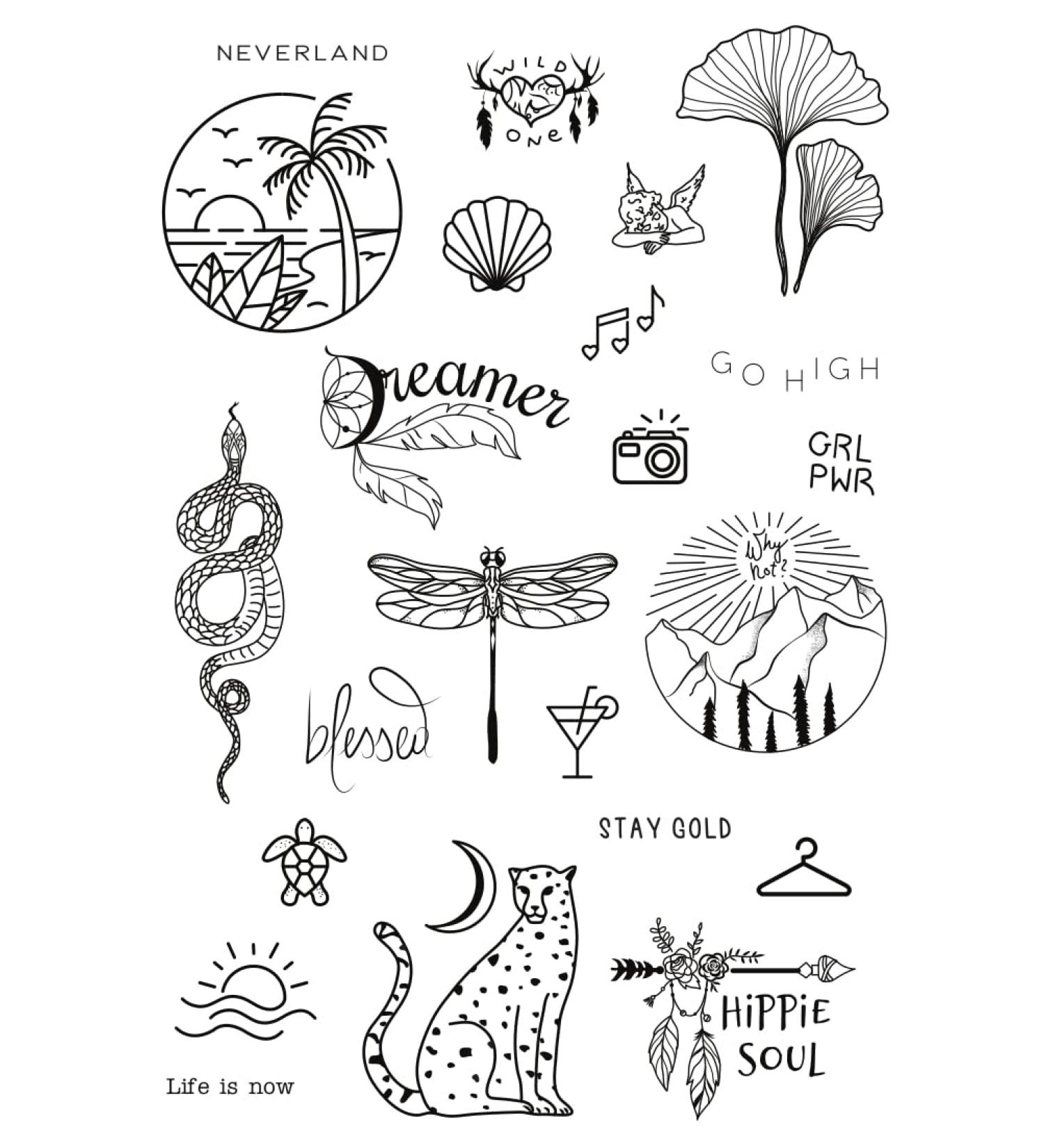 Tatsy Hippie Temporary Tattoo Set for Women and Men - Original Waterproof Designs for Festival and Party - Snake and Dragonfly Motifs - Buy Online on GoSupps.com
