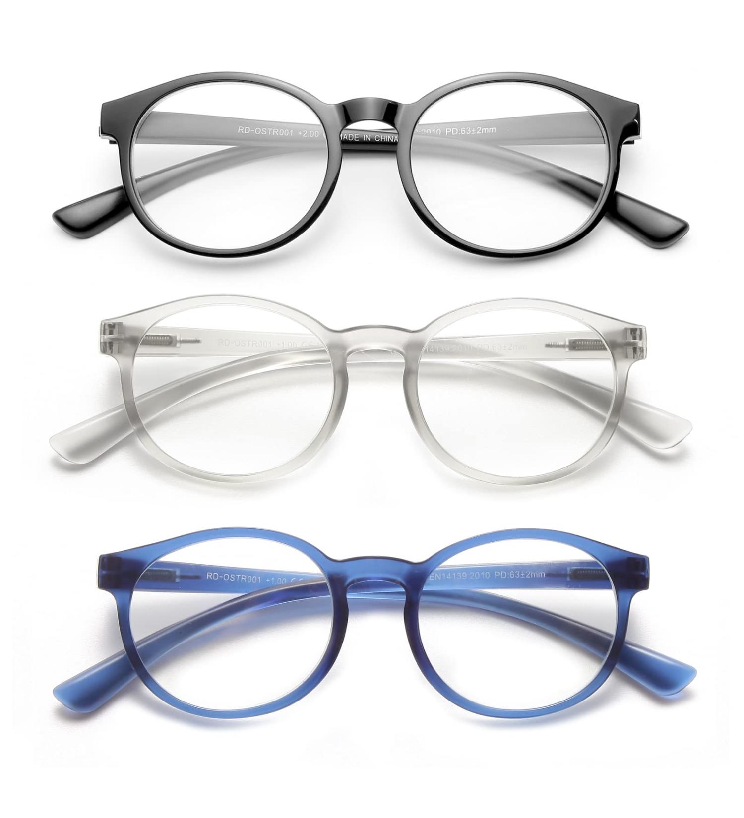 OKH Blue Light Blocking Reading Glasses for Women & Men - Spring Hinge UV Protection & Glare Reduction - Round Black Gray Blue - +2.50 Diopters (3 Pack) - Shop Now! - Buy Online on GoSupps.com
