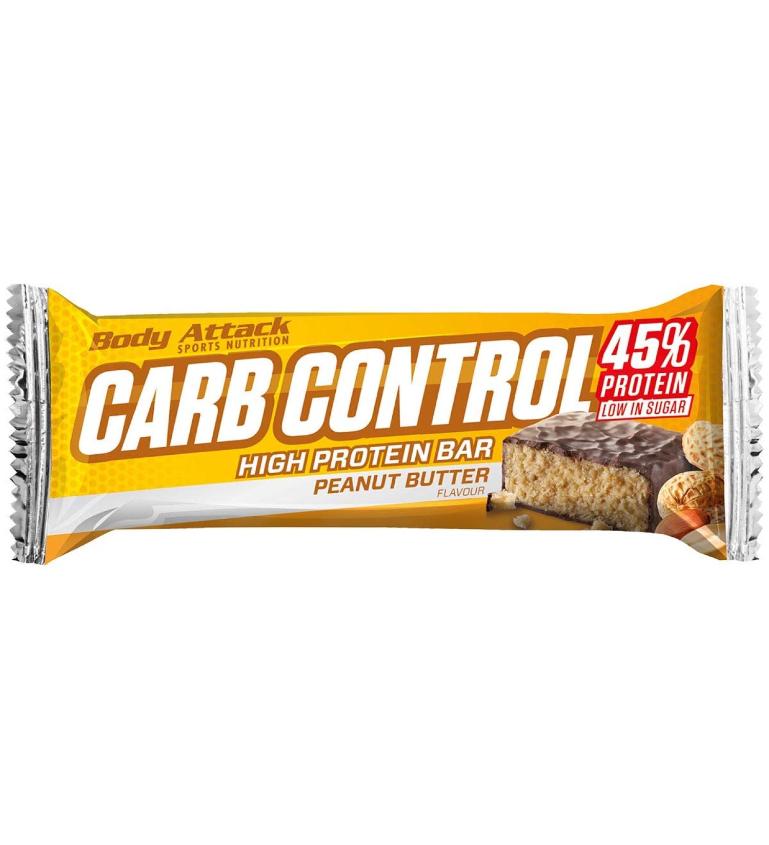 Buy Body Attack Carb Control Protein Bar - Peanut Butter | 10 x 100g - High Protein Snack | International Shipping Available - Buy Online on GoSupps.com