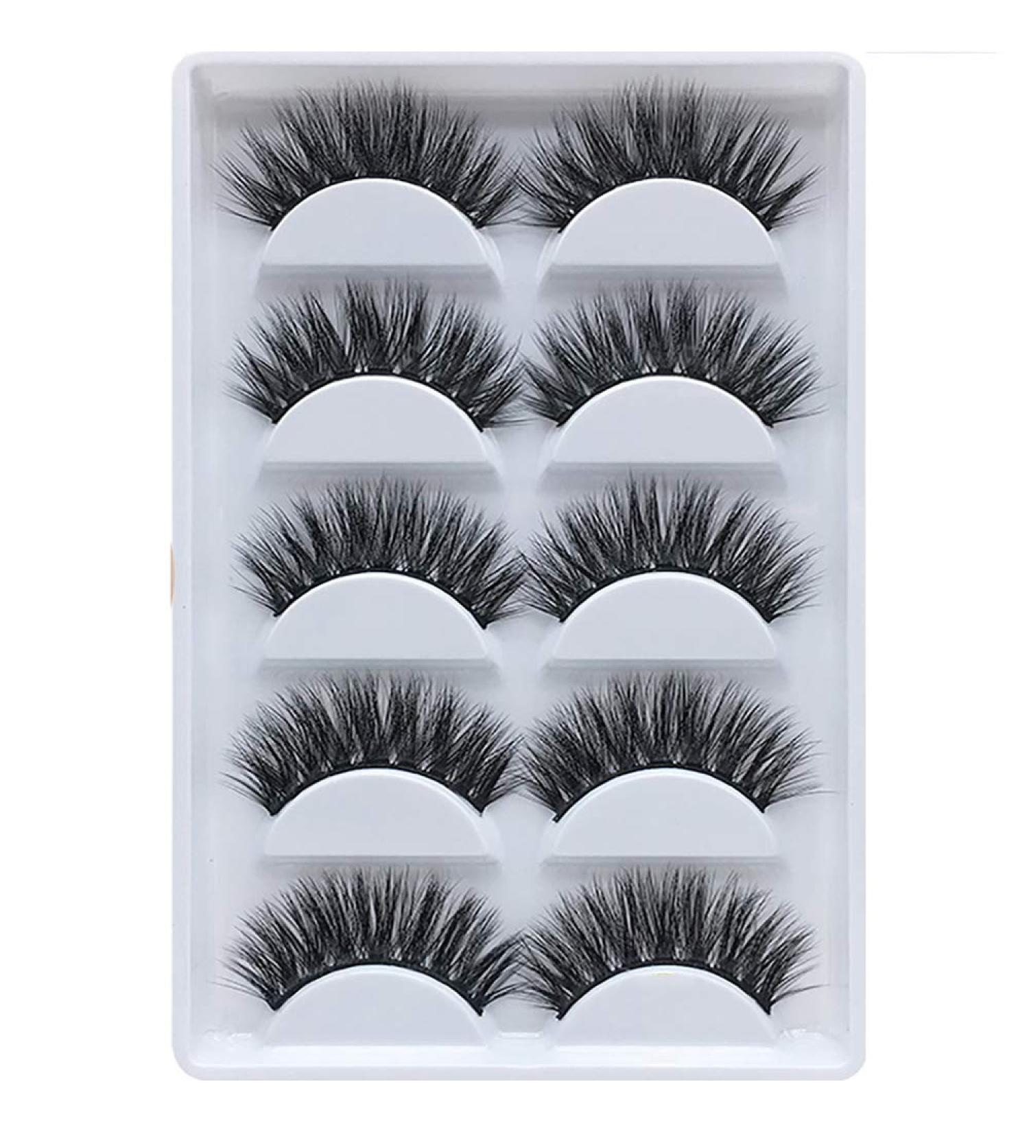 5 Pairs 3D False Eyelashes Faux Mink Fake Eyelashes Handmade Thick Nature Fluffy Long Lashes Reusable for Makeup - Buy Online on GoSupps.com