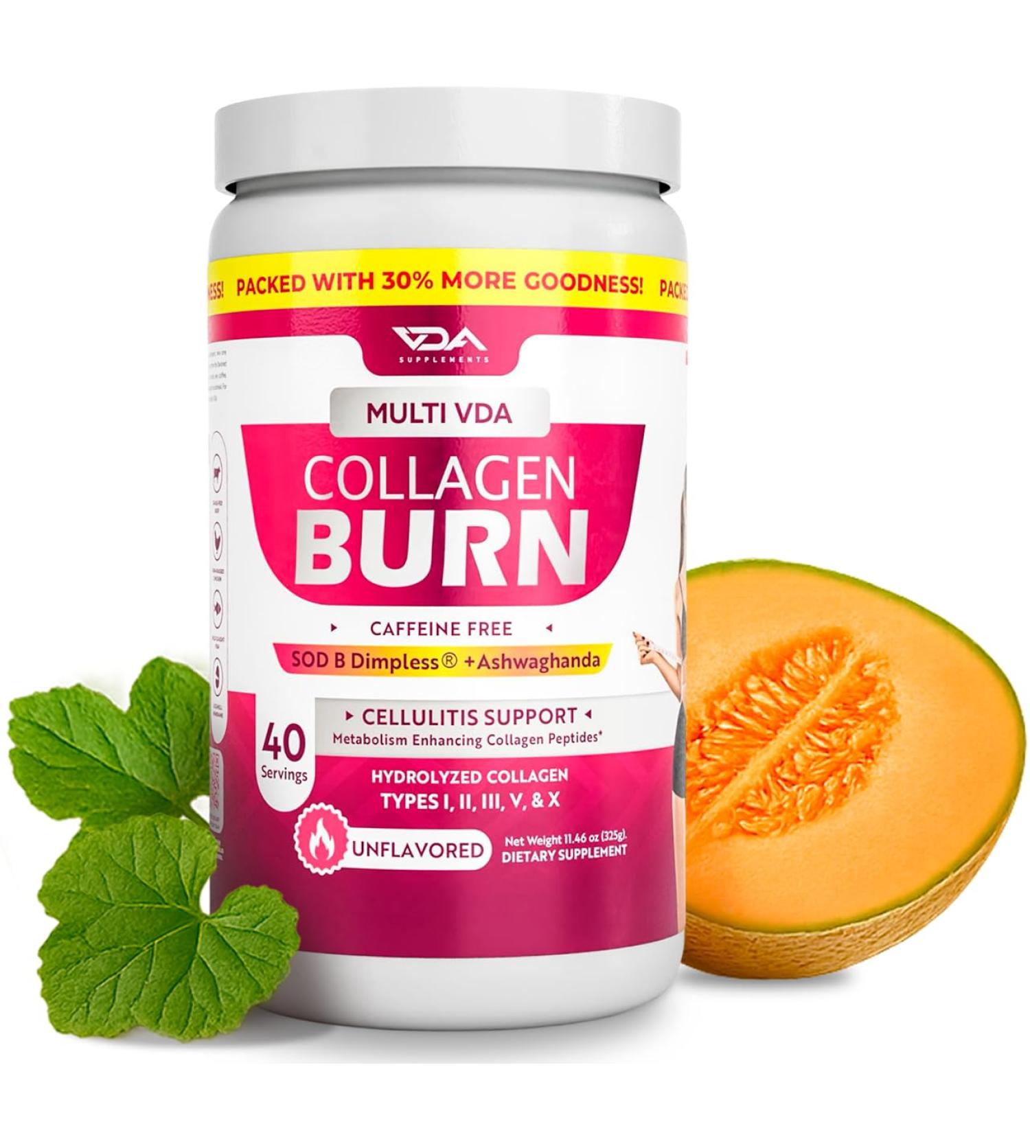 Multi VDA Collagen Burn - Flavorless Hydrocollagen with Peptides Type I II III V X - Blend with SOD B Dimpless and Sensoril - Wellness Routine Powder Supplement - 40 Servings Unflavored 11.46 Ounce (Pack of 1) - Buy Online on GoSupps.com