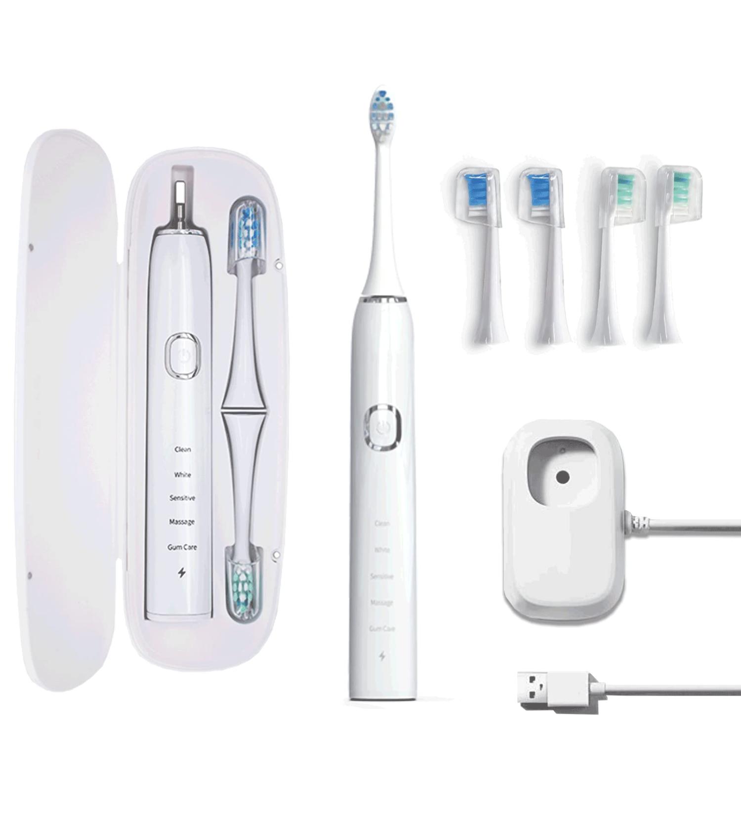 Mamibot Electric Toothbrush for Adults | Waterproof Power Toothbrush with 5 Modes & 4 Brush Heads | Rechargeable & Long-lasting Battery | White - Buy Online on GoSupps.com