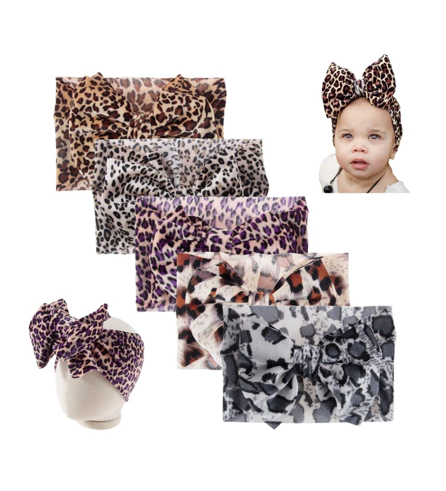 Nishine 5PCS Baby Girls Soft Leopard Hair Turban Head Wraps - Kids Stretchy Knotted Bows Headband for Children - Buy Online on GoSupps.com