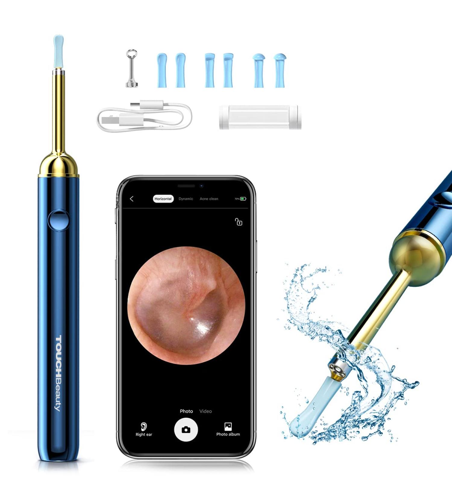 Touchbeauty WiFi Ear Wax Removal Otoscope - 1080p Waterproof Camera for Kids & Pets | 360 Wide-Angle - Buy Online on GoSupps.com