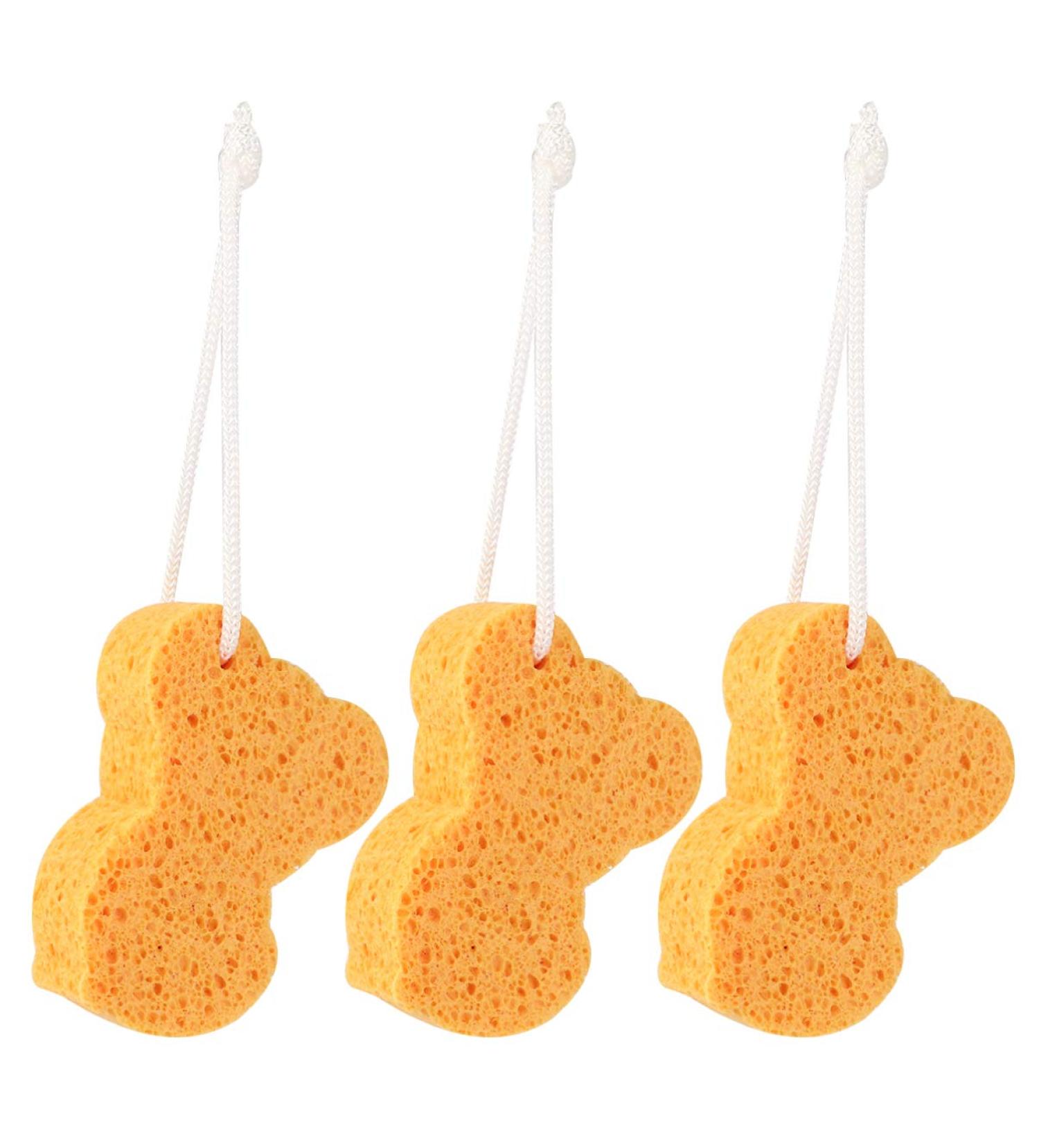 Minkissy 3pcs Bathing Sponges with Hanging Strap - Soft Shower Exfoliating Sponges for Adults & Kids - Yellow Sponge for Body Scrubbing - Bathroom Cleaning Tool - Buy Online on GoSupps.com