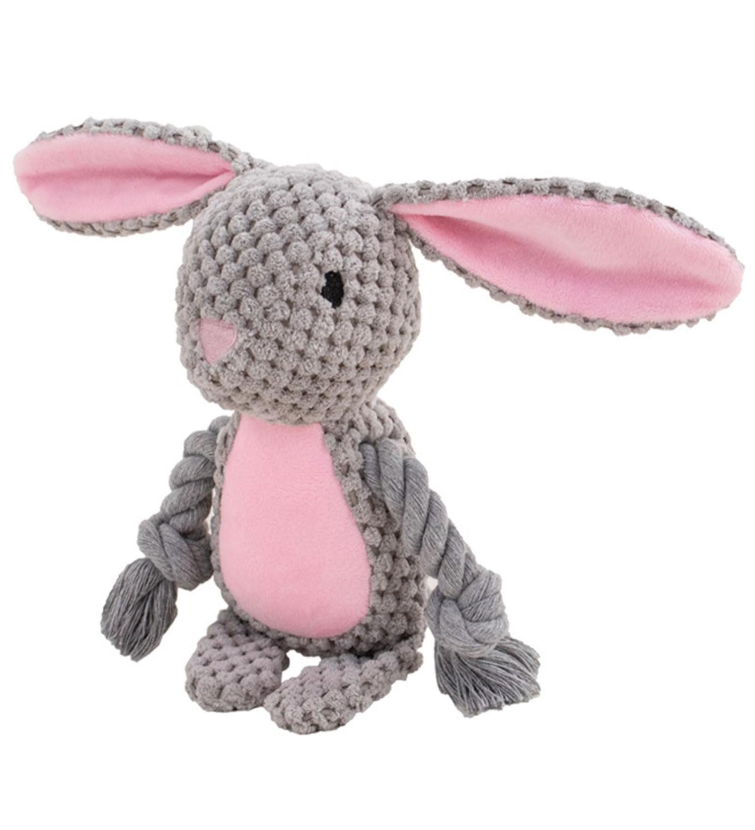 Tonyfy Dog Toys: Squeaky Plush & Interactive Cotton Rope Toys for Puppies & Small/Medium Dogs - Gray Hare - Buy Online on GoSupps.com