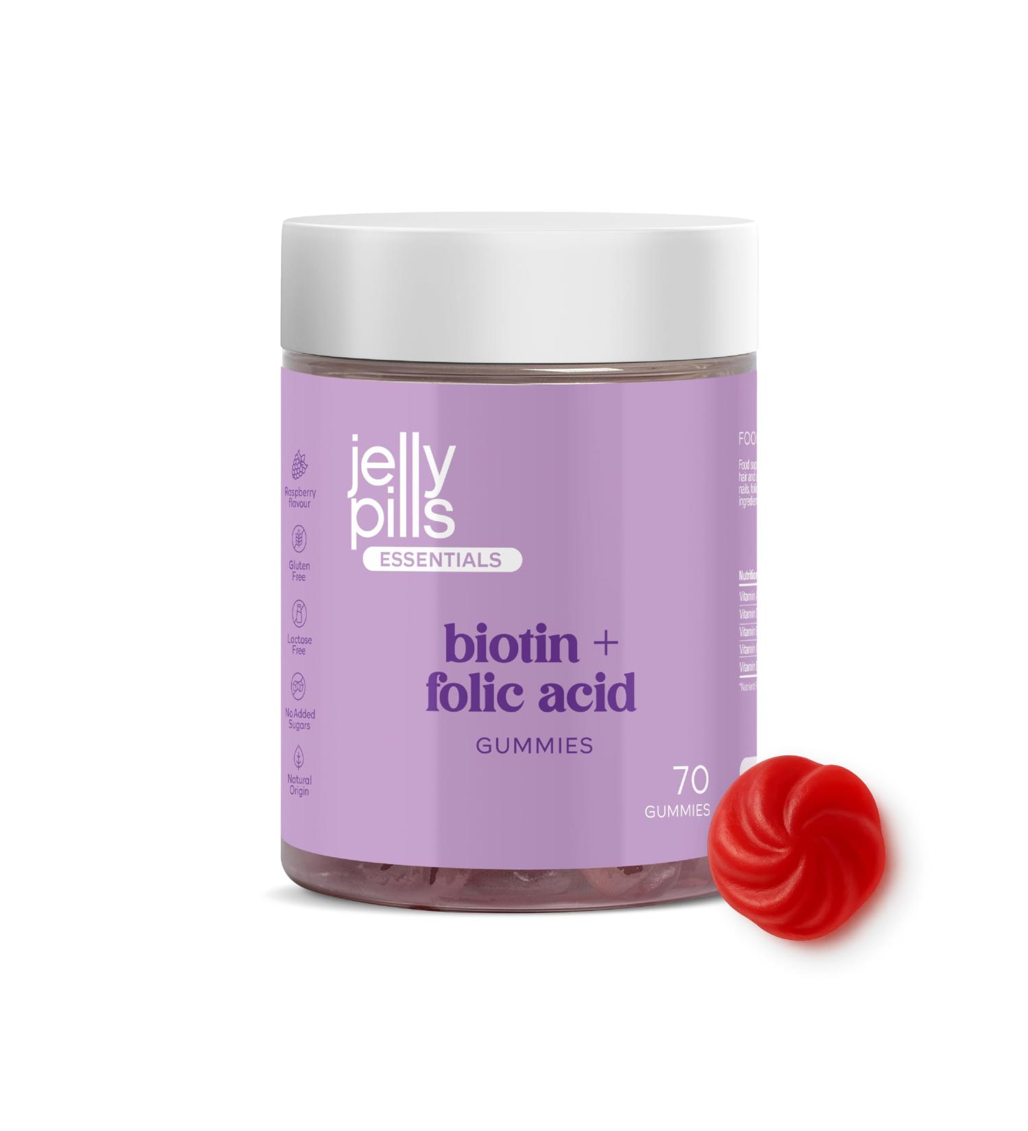 Jelly Pills Biotin 10000 mcg + Folic Acid & Zinc 60 Vegan Gummies Sugar Free Raspberry Flavor For Hair Growth Stronger Nails & Skin Health - Buy Online on GoSupps.com