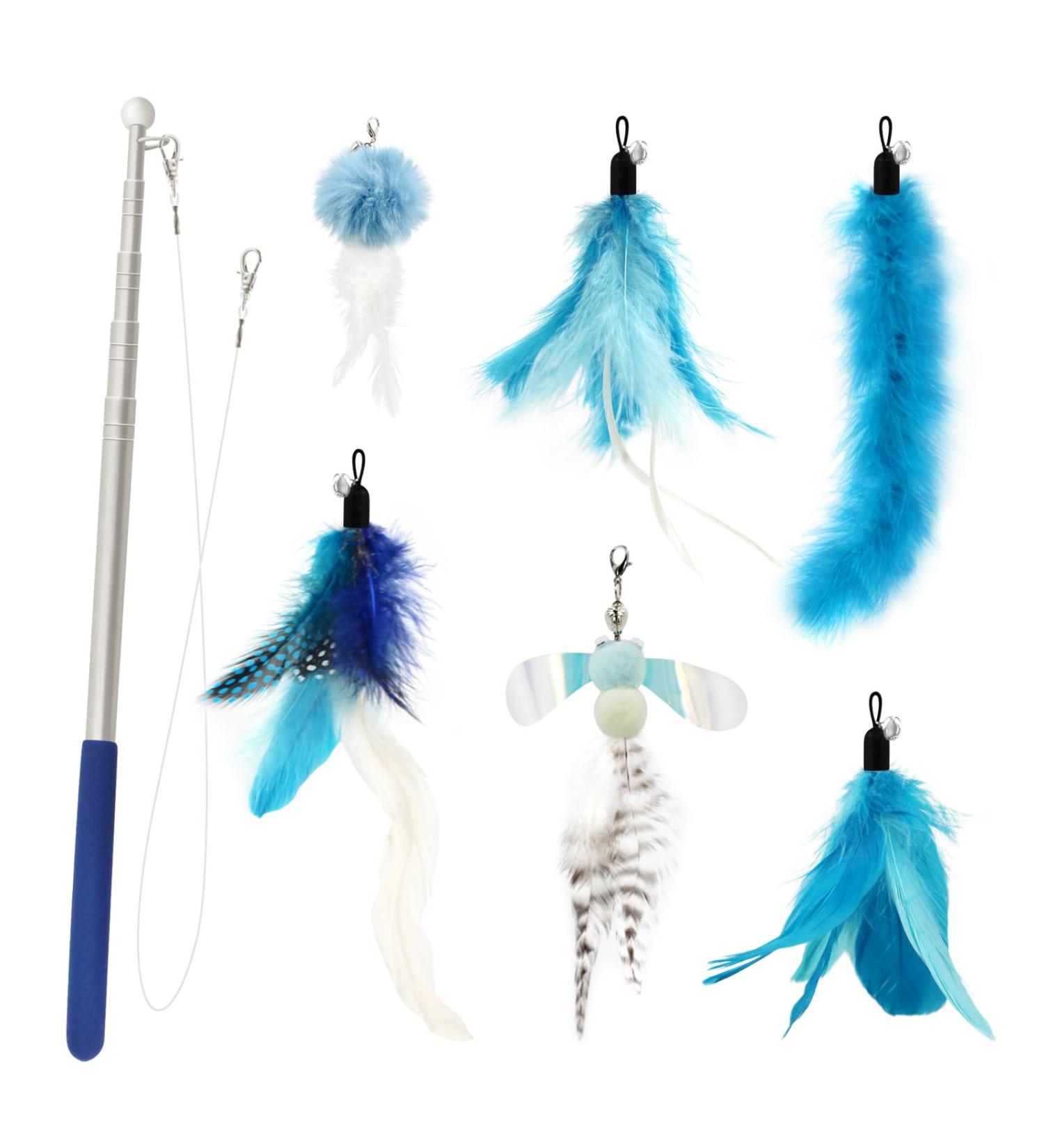Shop Songway Interactive Cat Toy Pen - Retractable Feather Rod with Bells & 6 Replacement Springs | Ideal for Engaging & Entertaining Cats - Blue - Buy Online on GoSupps.com
