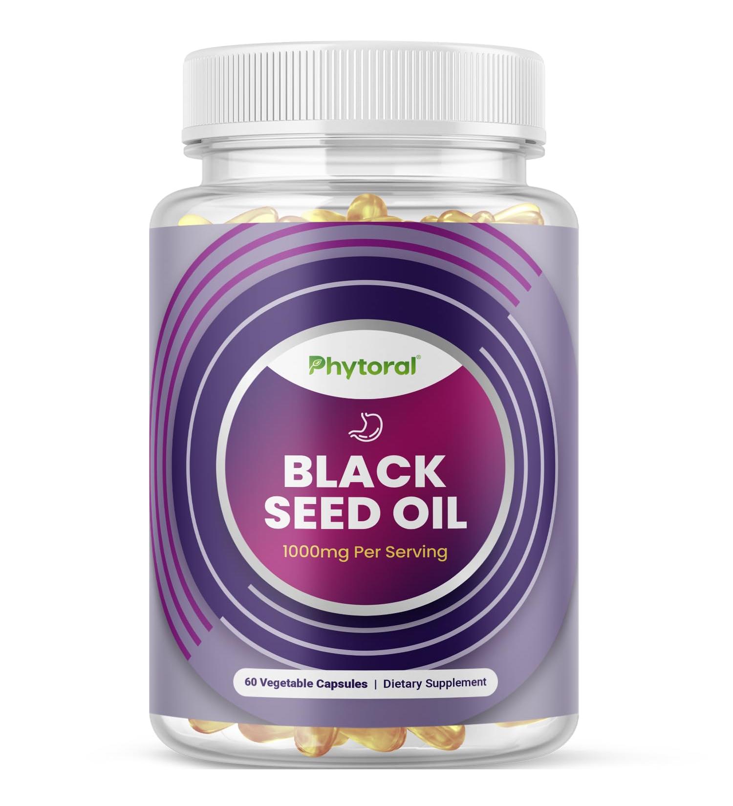 Phytoral Premium Black Seed Oil Capsules - Nigella Sativa Black Seed Oil Pills for Digestive Health Immune Support and Brain Booster Antioxidant Supplement - Full Spectrum Cumin Capsules - Buy Online on GoSupps.com