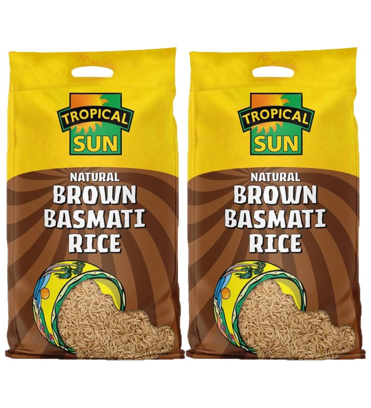 Tropical Sun Natural Brown Basmati Rice Salad Biryani Sushi Nutty Whole Grain Bran Wheat 5kg Pack of 2 with Welari Thank You Card | (2pack) - Buy Online on GoSupps.com